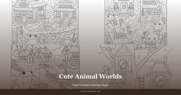 Cute Animal Worlds: Free Printable Tiny Animal Village and Fantasy Scenes