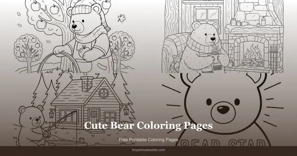 Cute Bear Coloring Pages: Free Printable Cozy Bear Scenes for All Ages
