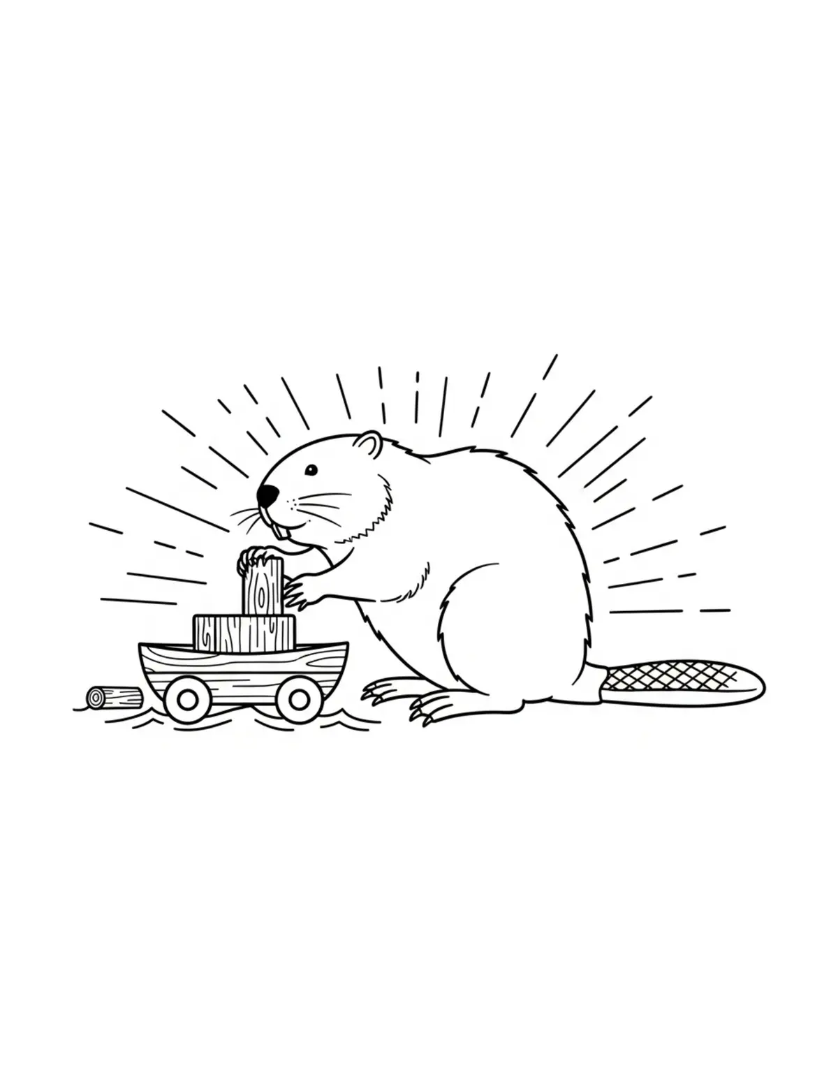 Beaver Making a Toy Boat from Wood Coloring Page - free printable JPG featuring adorable woodland beaver