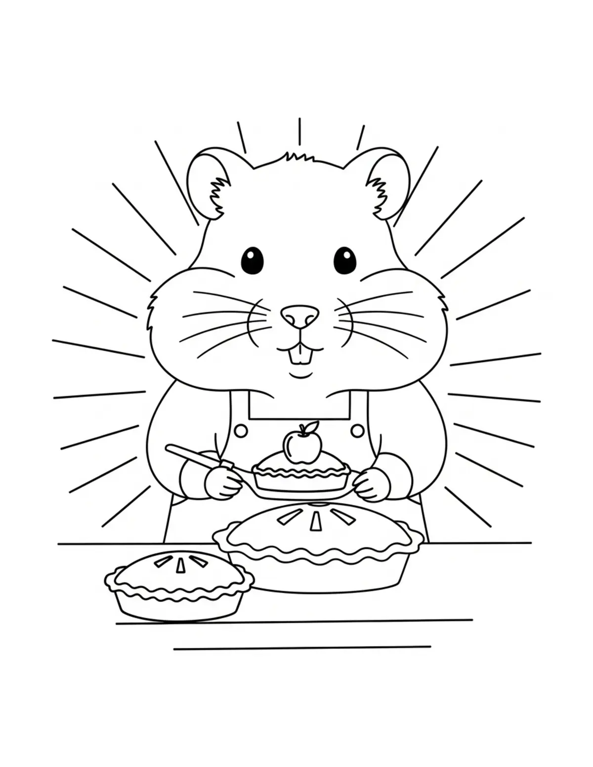 Hamster Baking Apple Pies Coloring Page - free printable JPG featuring adorable hamster baking