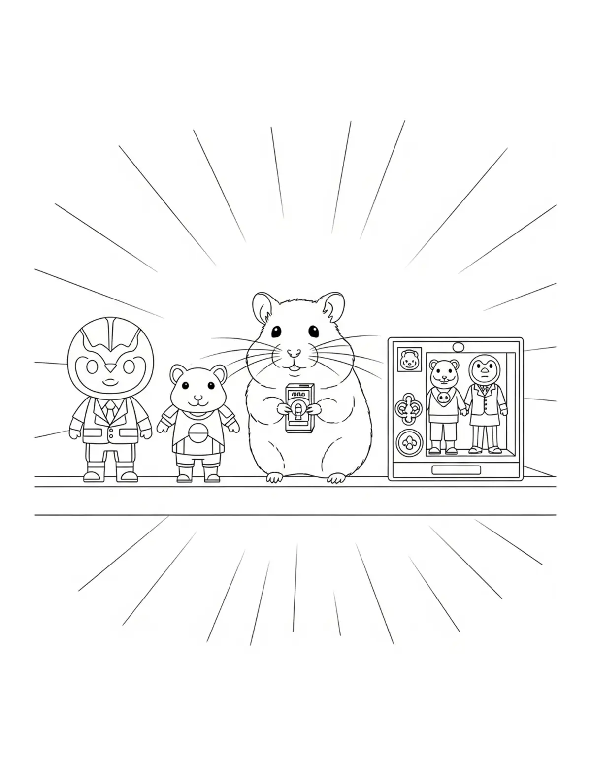 Tiny Hamster Displaying Collec Coloring Page - free printable JPG featuring adorable tiny animal village scene