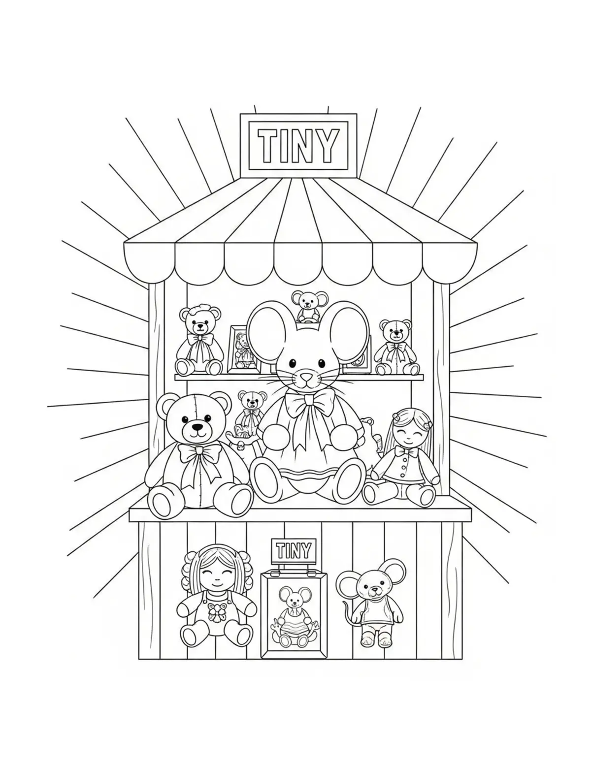 Tiny Woodland Shops Coloring Pages: Free Printable Forest Market Scenes