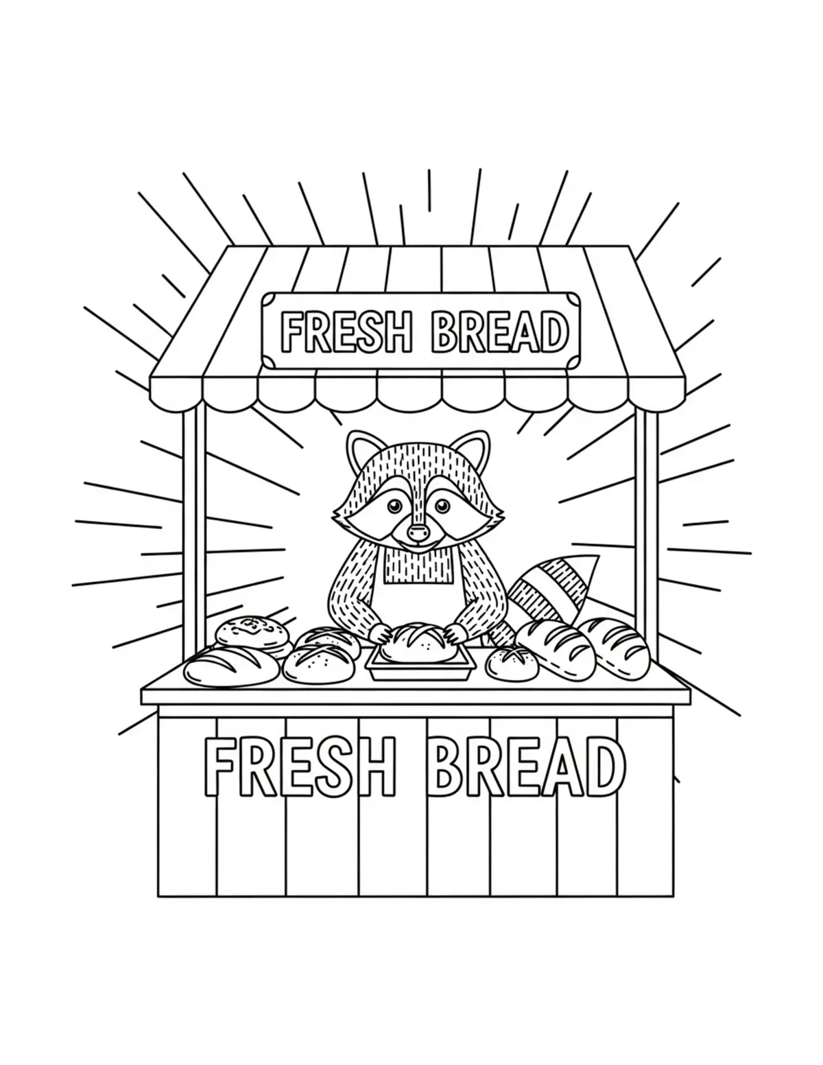 Raccoon Market Coloring Pages: 30 Free Printable Woodland Market Scenes