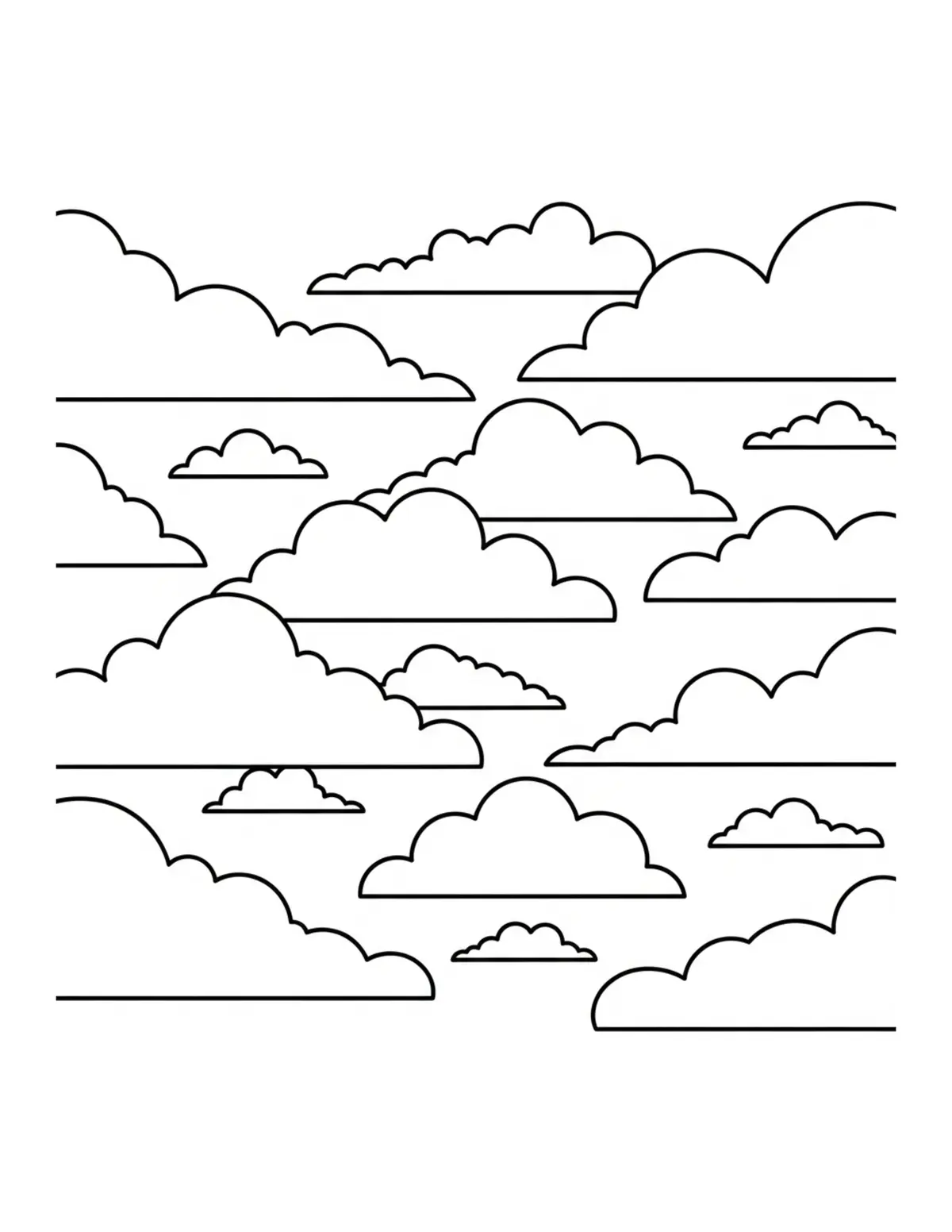 Free printable coloring page: bold-easy-cloud-pattern coloring page. Cute and cozy design for kids and adults to download and print.