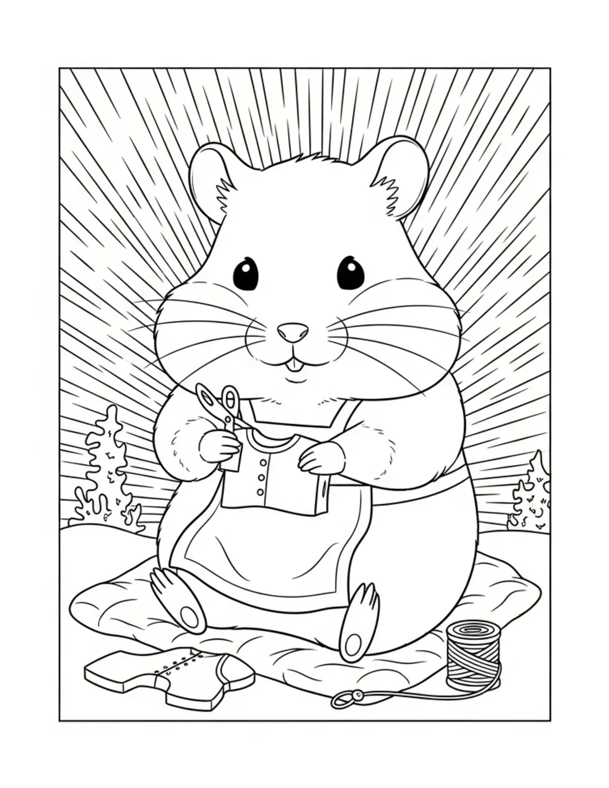 Cute Hamster Sewing Cottage Co — free printable cozy coloring coloring page for kids and adults