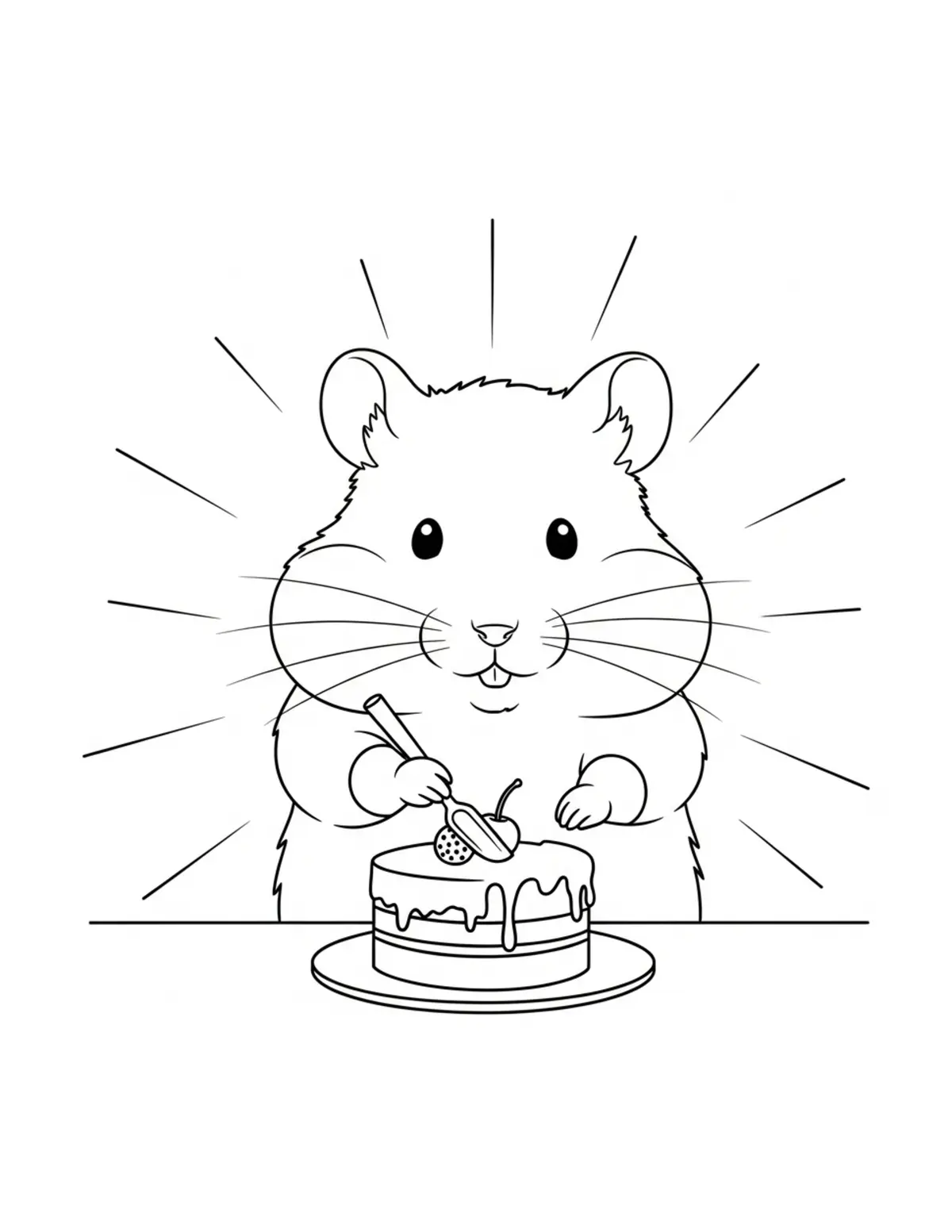 Hamster Making Chocolate Cake Coloring Page - free printable JPG featuring adorable hamster baking