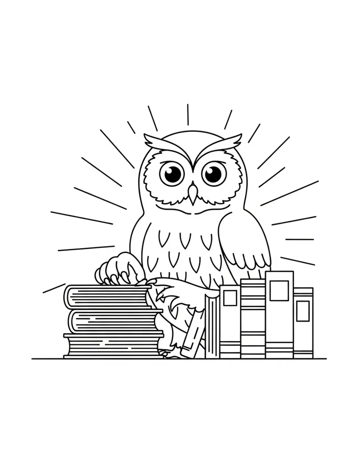 Owl Sorting Vintage Books Coloring Page - free printable JPG featuring adorable owl reading scenes