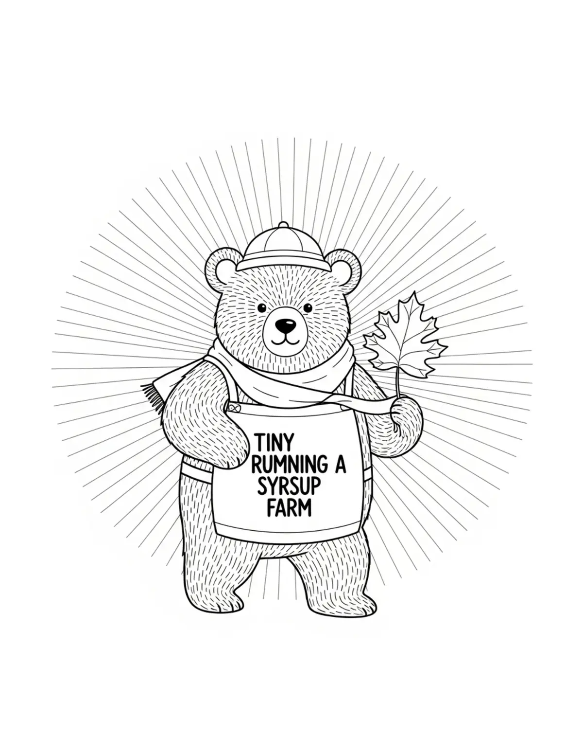 Free printable coloring page: tiny-bear-running-a-maple-syru coloring page. Cute and cozy design for kids and adults to download and print.