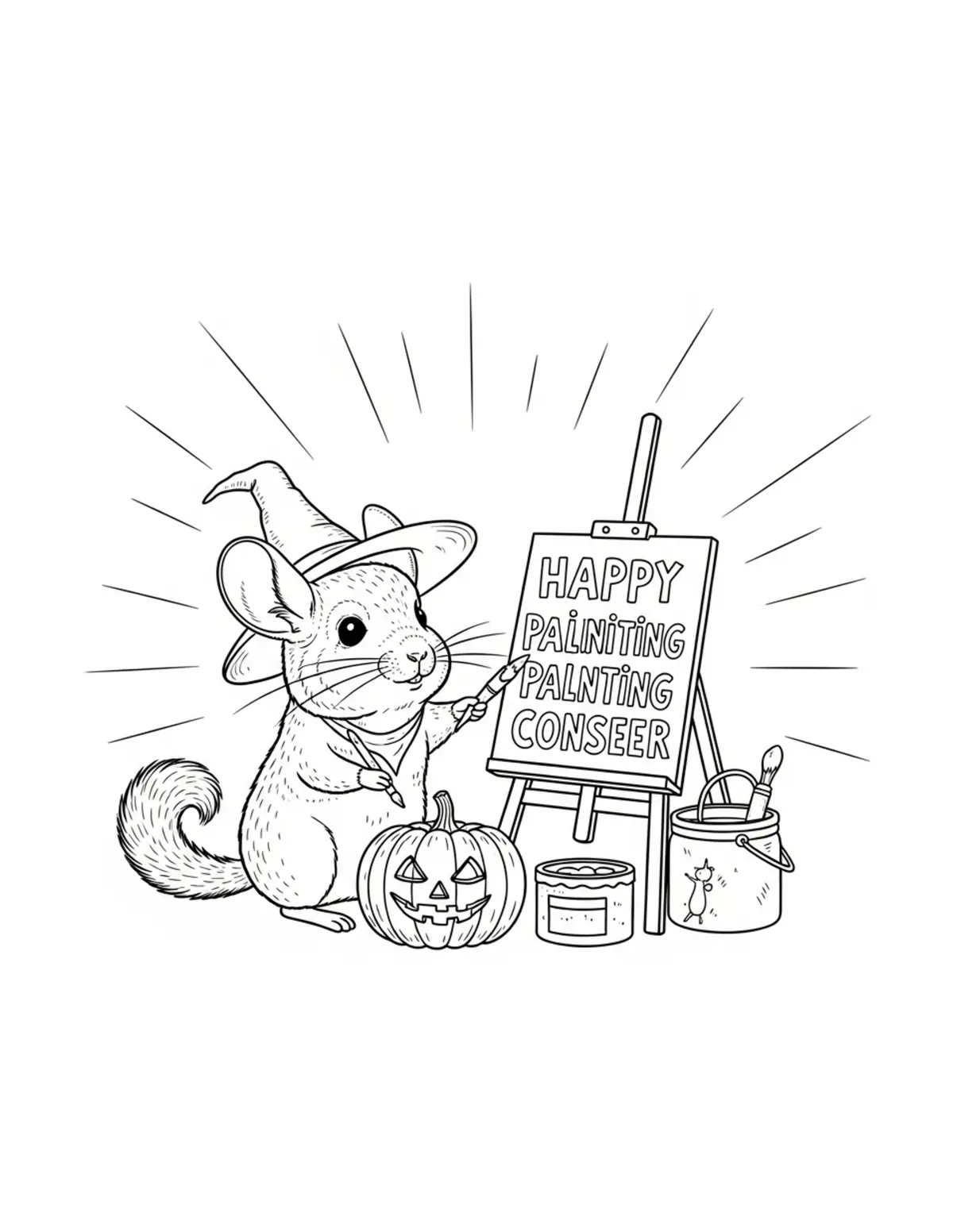 Free printable coloring page: little chinchilla setting up a coloring page. Cute and cozy tiny animal design for kids and adults to download and print.