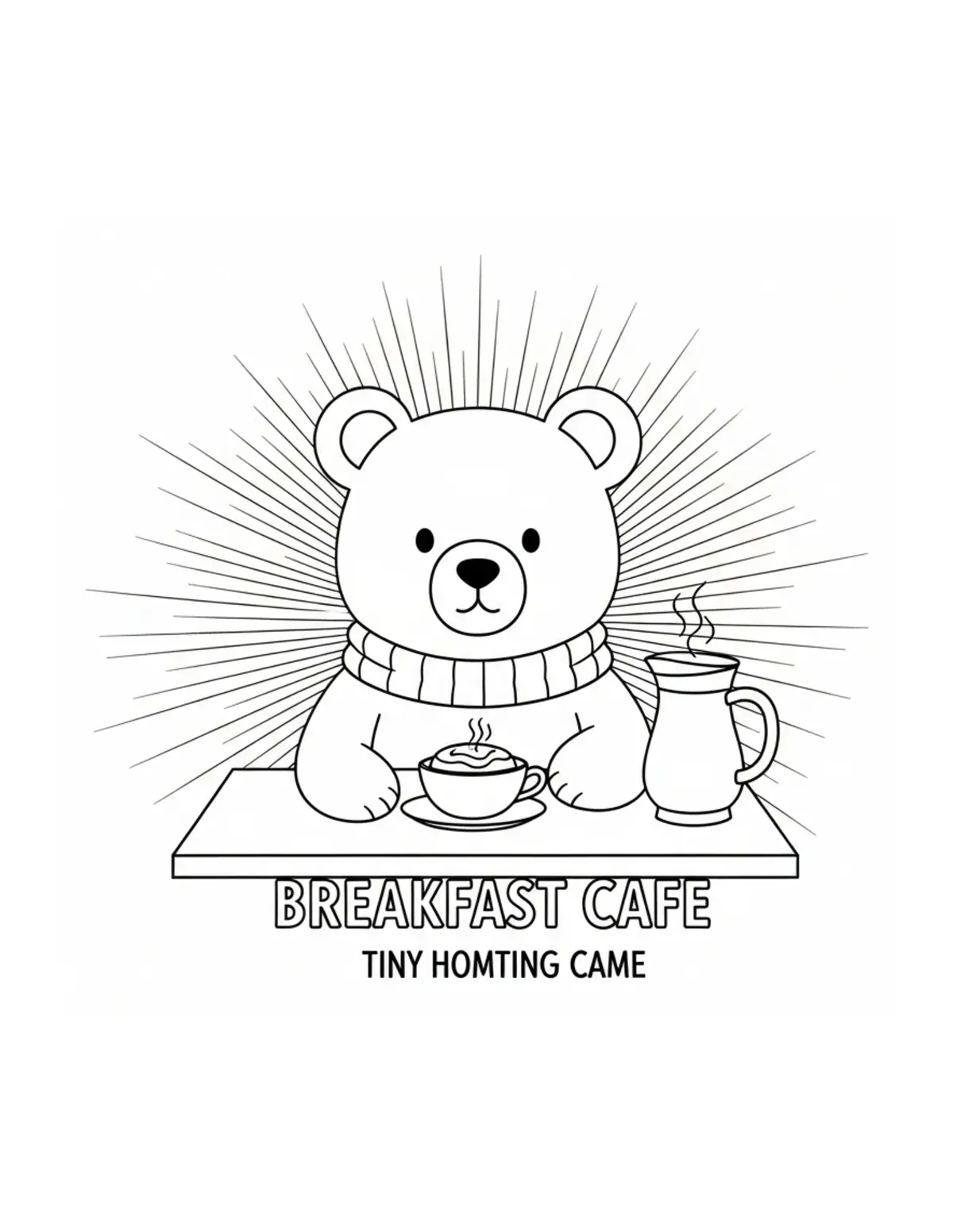 Free printable coloring page: tiny-bear-hosting-a-breakfast coloring page. Cute and cozy design for kids and adults to download and print.