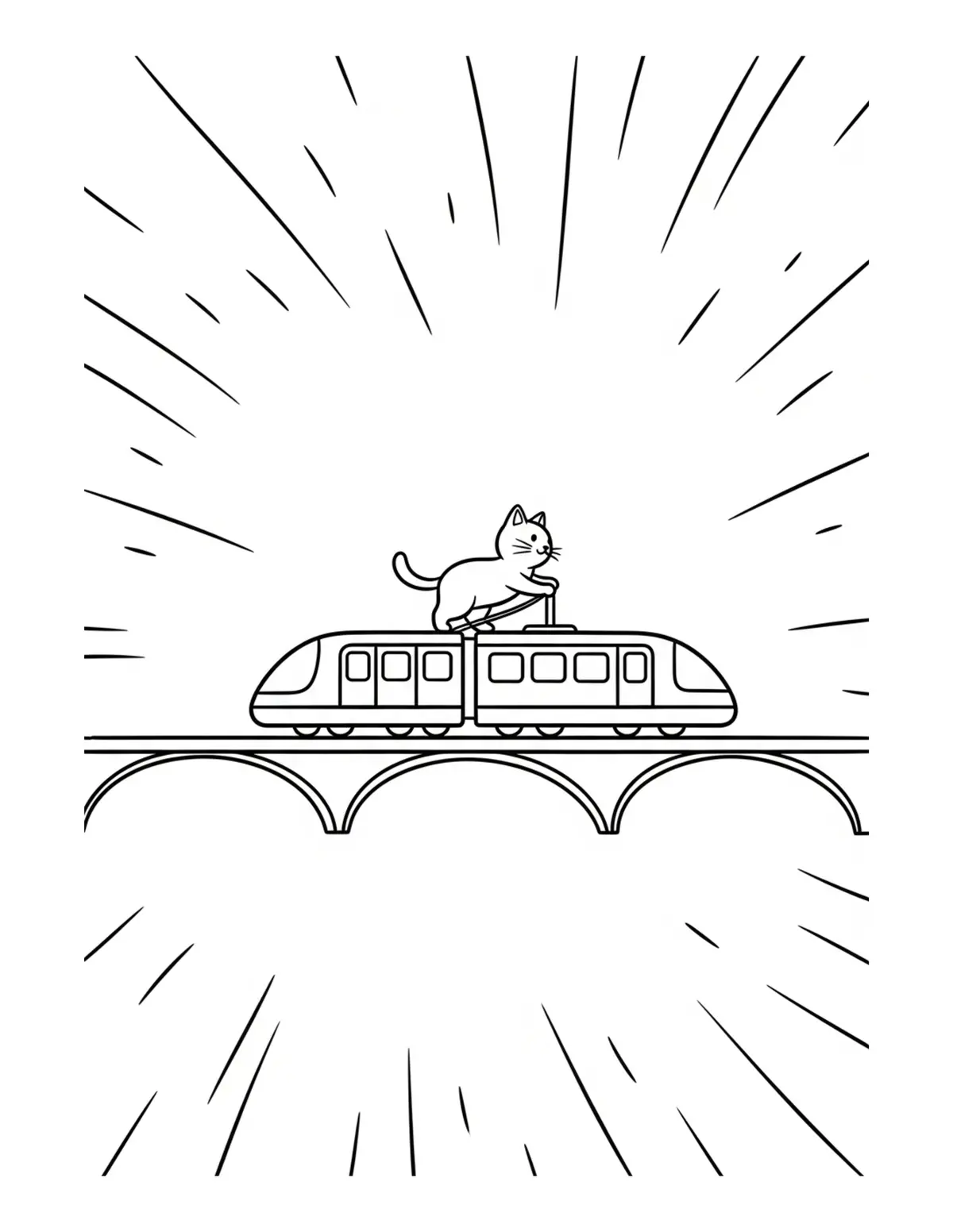 Free printable coloring page: tiny-cat-operating-a-tiny-mono coloring page. Cute and cozy design for kids and adults to download and print.