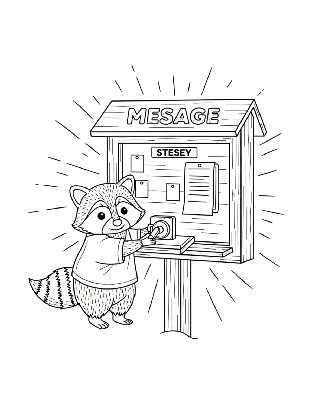 Baby Raccoon Operating a Woodland Cart coloring page - free printable JPG featuring adorable woodland animals