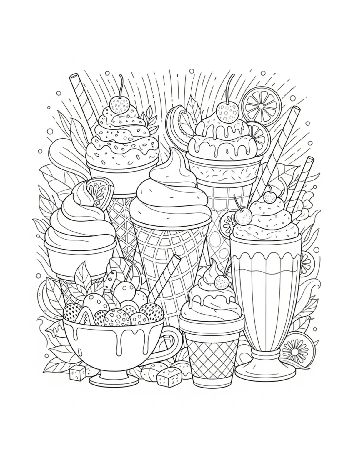Cozy Dessert Shop Filled With  Coloring Page - free printable JPG featuring adorable tiny animal village scene