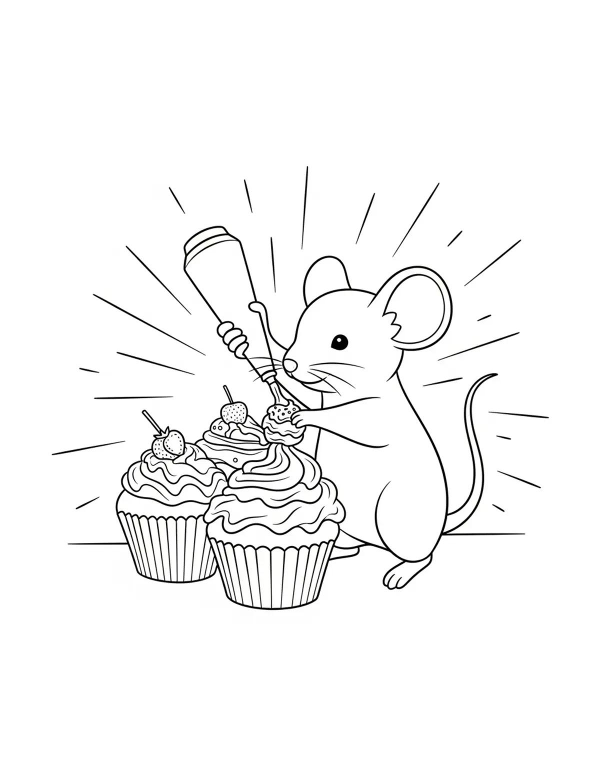 Mouse Frosting Cupcakes With C Coloring Page - free printable JPG featuring adorable mouse bakery scenes