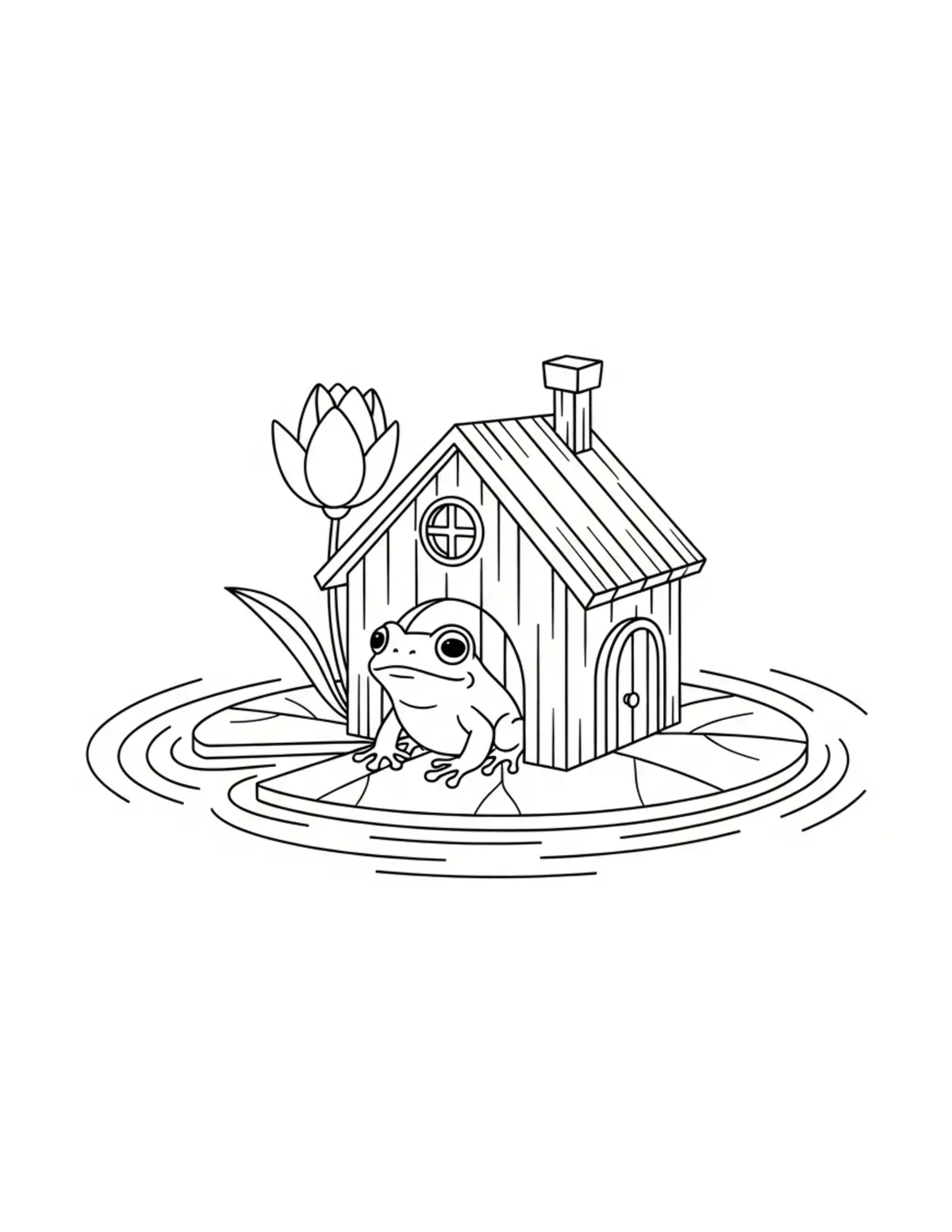 Free printable coloring page: tiny-frog-living-in-a-floating coloring page. Cute and cozy design for kids and adults to download and print.