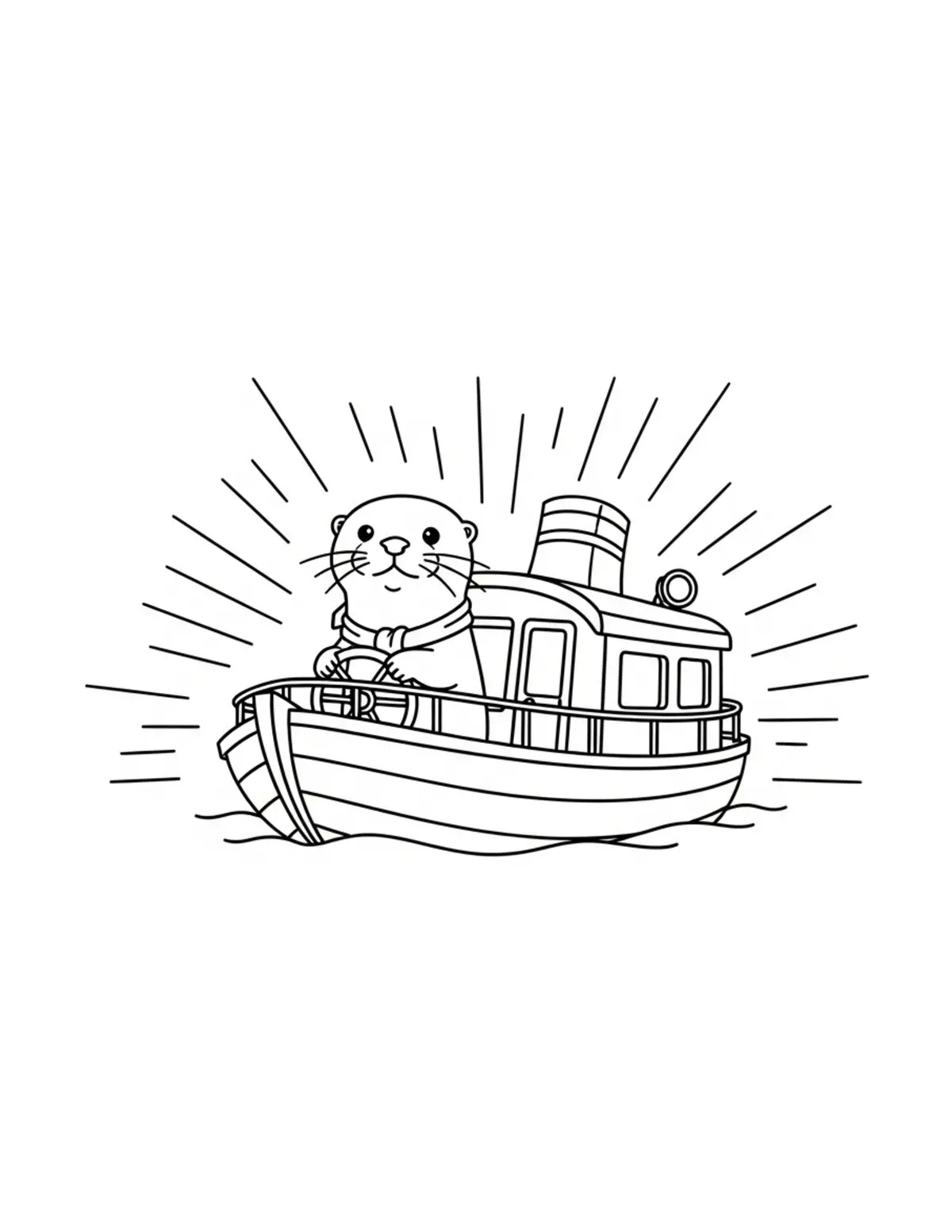 Free printable coloring page: tiny-otter-driving-a-river-cru coloring page. Cute and cozy design for kids and adults to download and print.