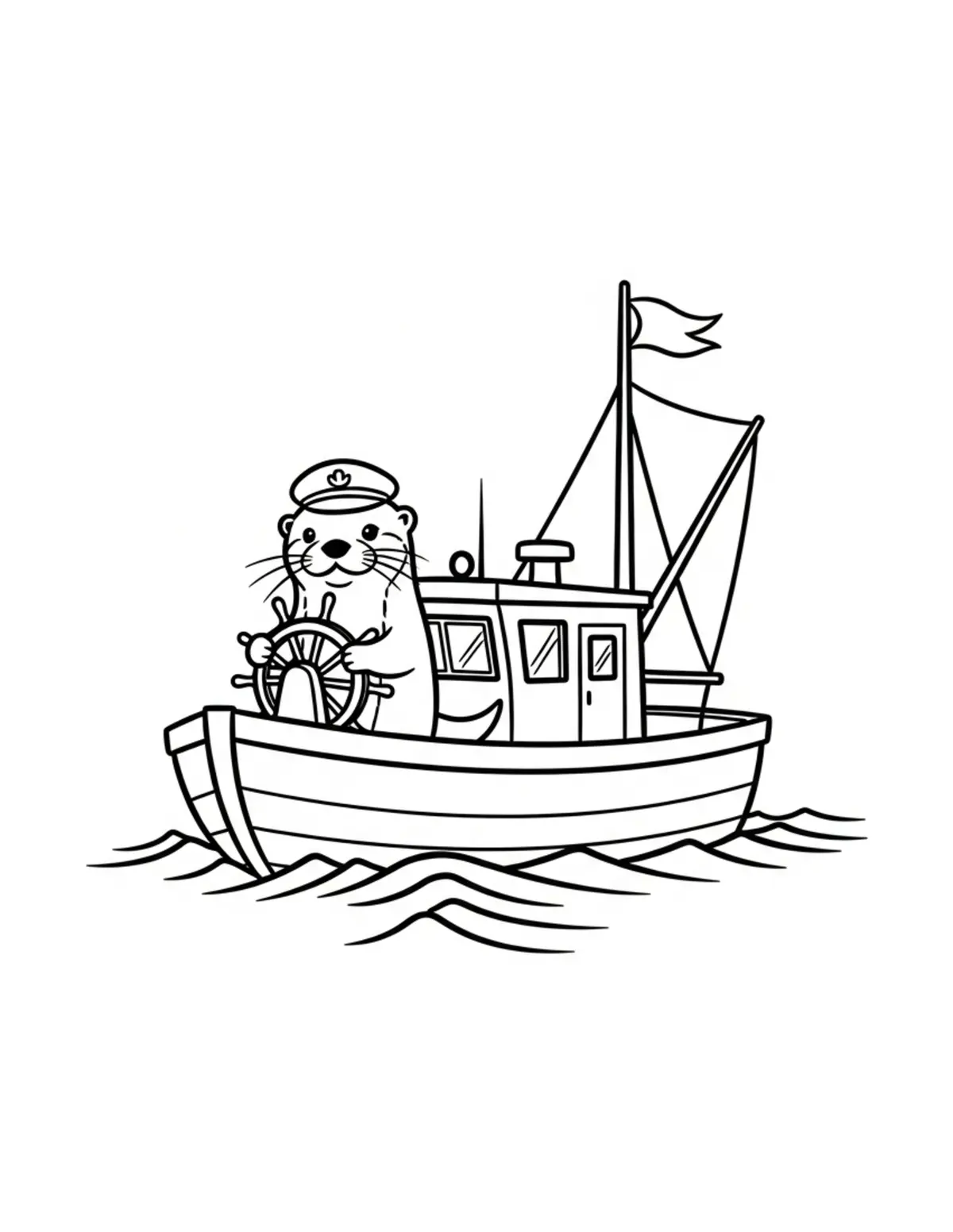 Free printable coloring page: tiny-otter-steering-a-fishing coloring page. Cute and cozy design for kids and adults to download and print.