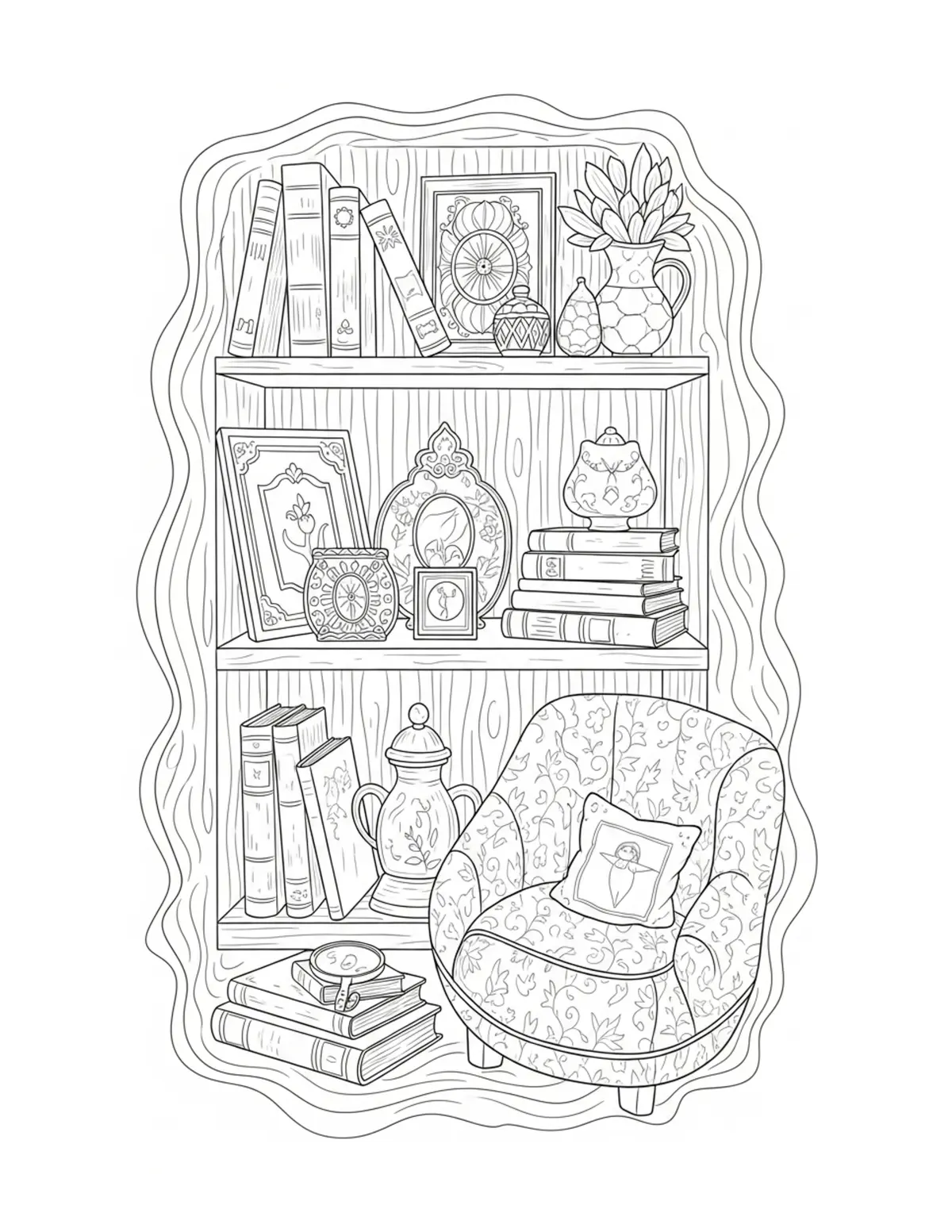 Tiny Cozy Corner Filled With O Coloring Page - free printable JPG featuring adorable tiny animal village scene