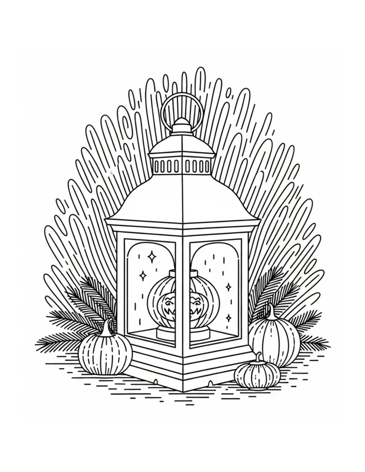 Free printable coloring page: cozy lantern workshop coloring page. Cute and cozy design for kids and adults to download and print.