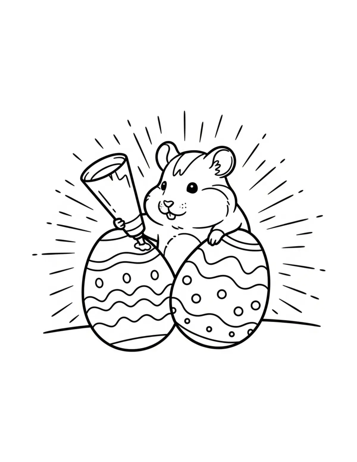 Free printable coloring page: cute hamster decorating giant coloring page. Cute and cozy tiny animal design for kids and adults to download and print.