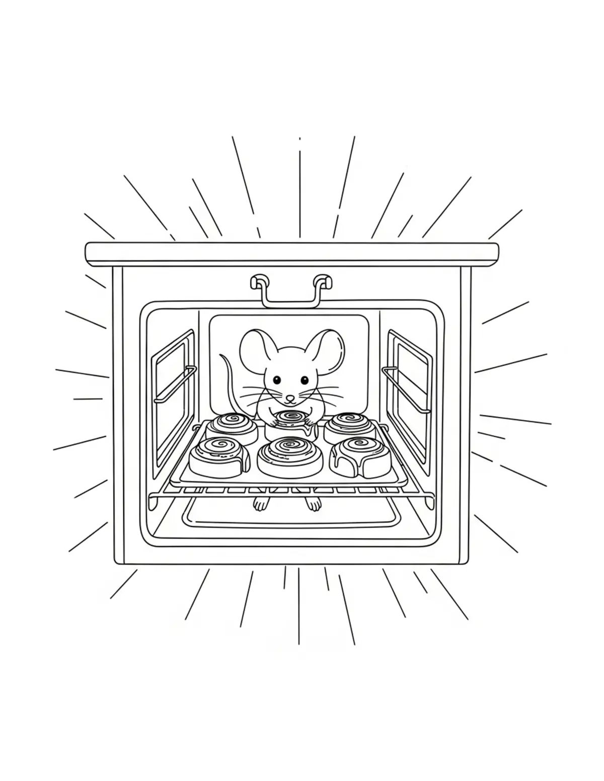 Mouse Baking Cinnamon Rolls In Coloring Page - free printable JPG featuring adorable mouse bakery scenes
