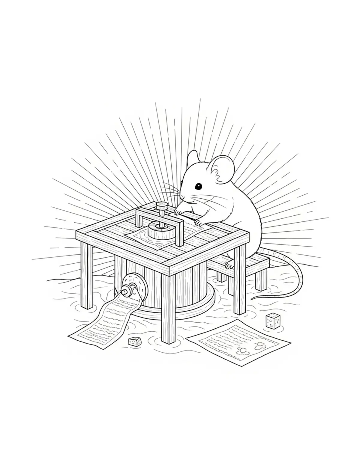 Tiny Mouse Creating Handmade Pottery coloring page - free printable JPG featuring adorable woodland animals