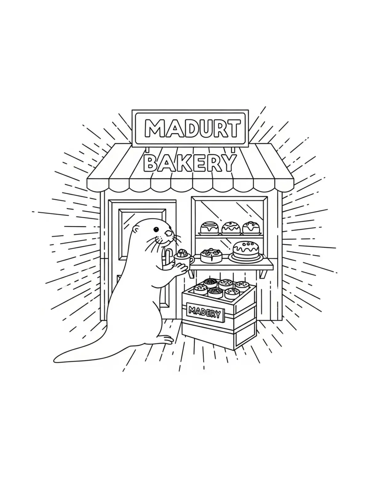 Otter Riverside Bakery Visit coloring page - free printable JPG featuring adorable otters