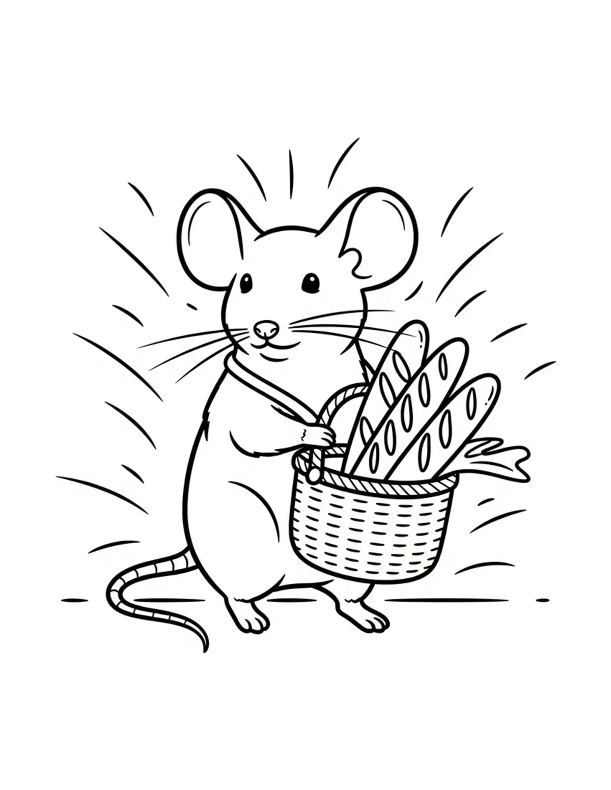 Mouse Carrying A Basket Of Bag Coloring Page - free printable JPG featuring adorable mouse bakery scenes