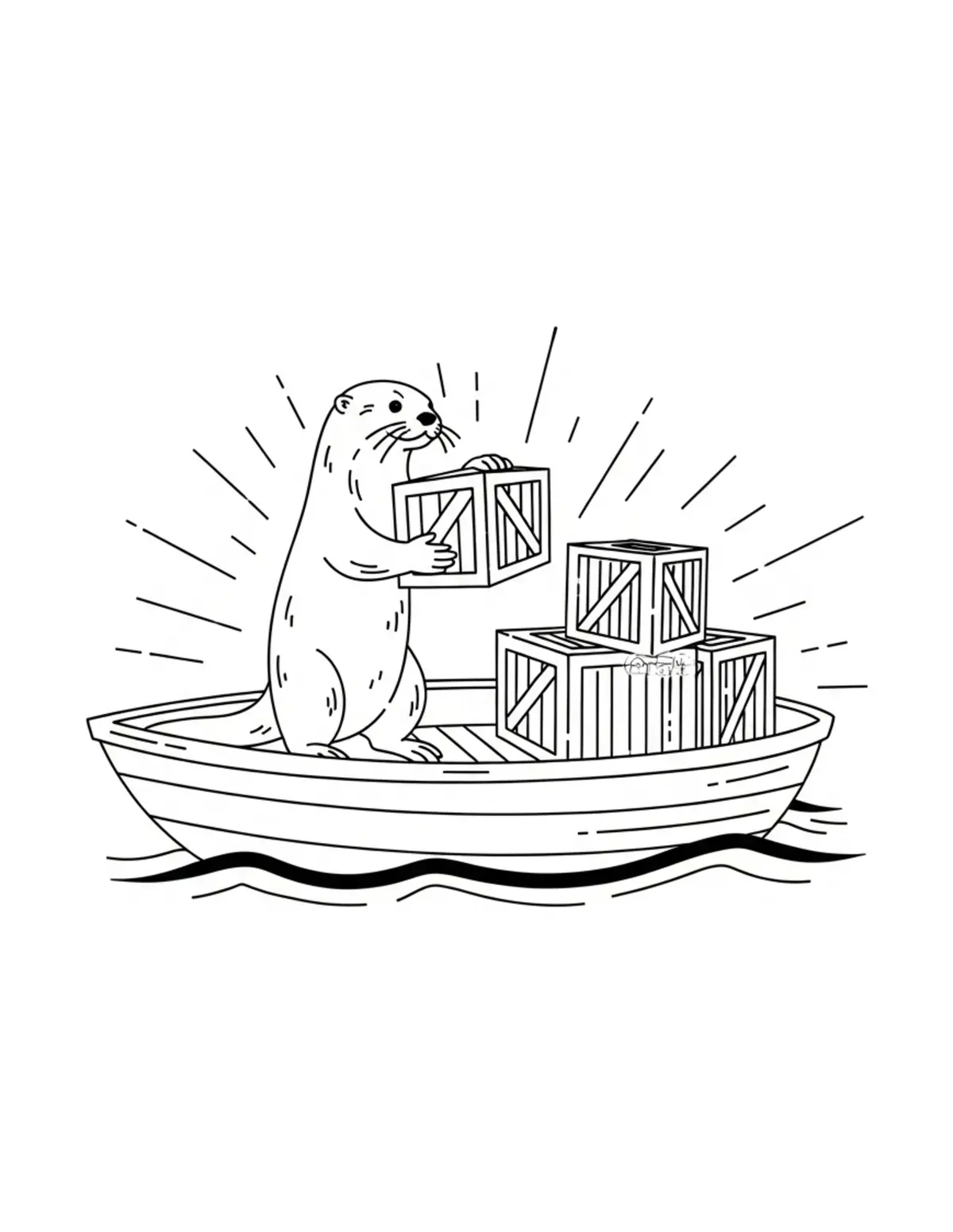 Otter Organizing Riverboat Car Coloring Page - free printable JPG featuring adorable woodland animals