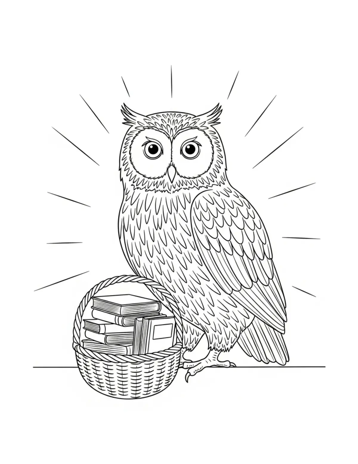 Owl Carrying A Basket Filled W Coloring Page - free printable JPG featuring adorable owl reading scenes