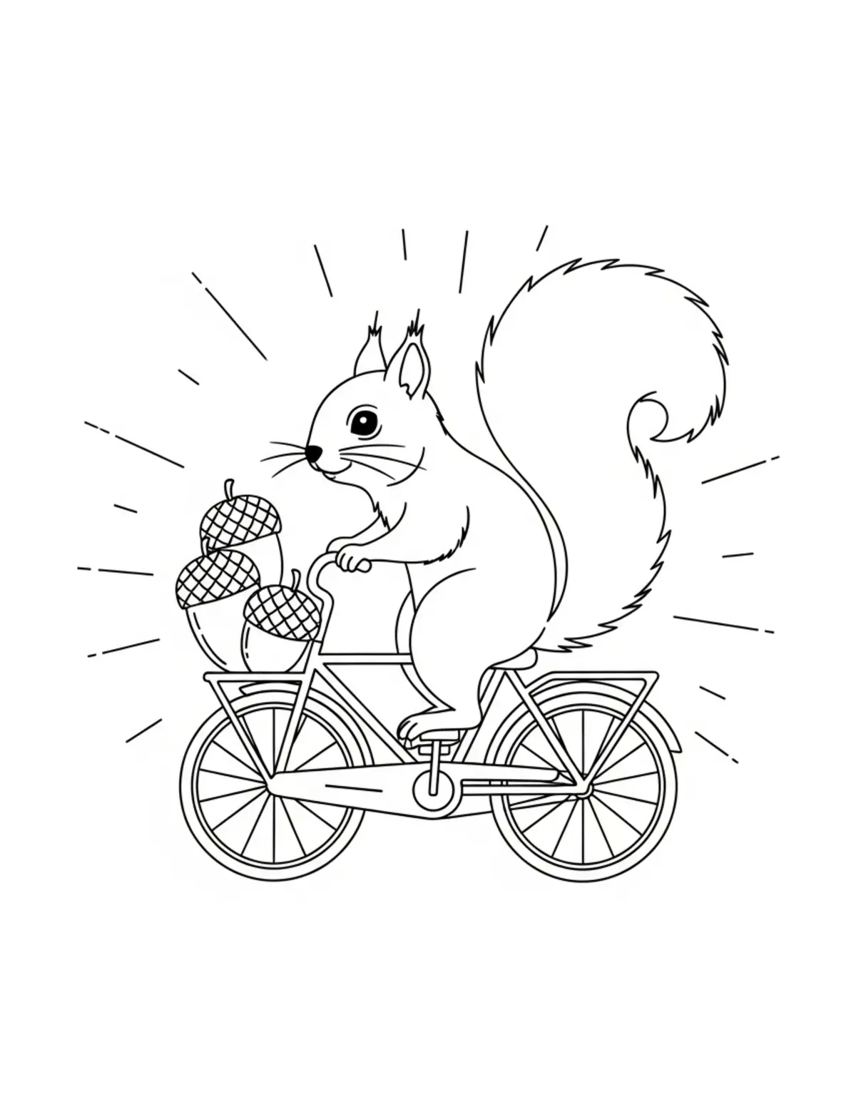 Free printable coloring page: tiny-squirrel-delivering-acorn coloring page. Cute and cozy design for kids and adults to download and print.