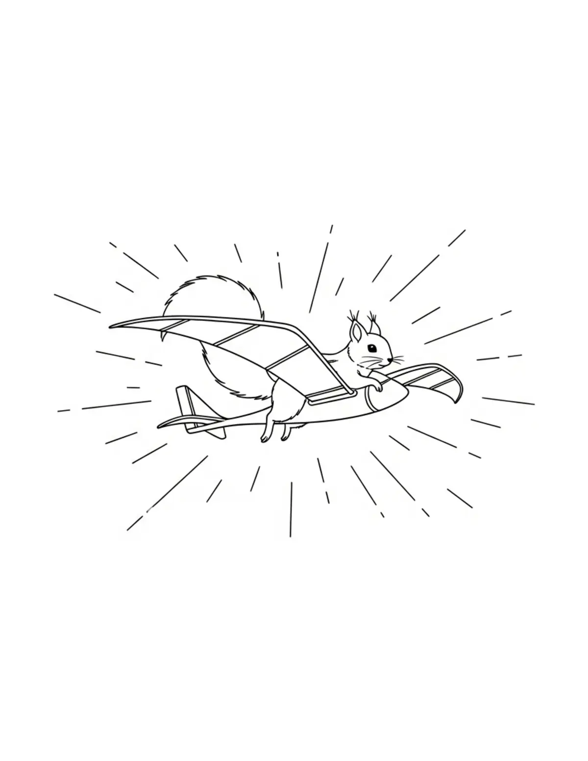 Free printable coloring page: tiny-squirrel-flying-a-woodlan coloring page. Cute and cozy design for kids and adults to download and print.