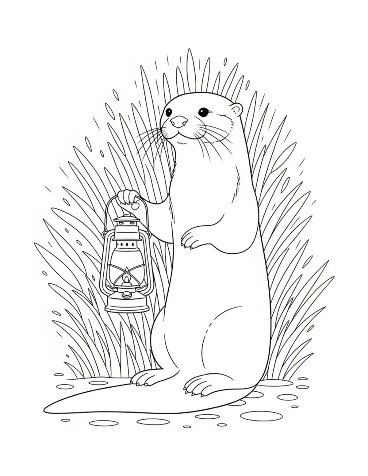 Otter Lantern Evening Scene coloring page - free printable JPG featuring adorable otters