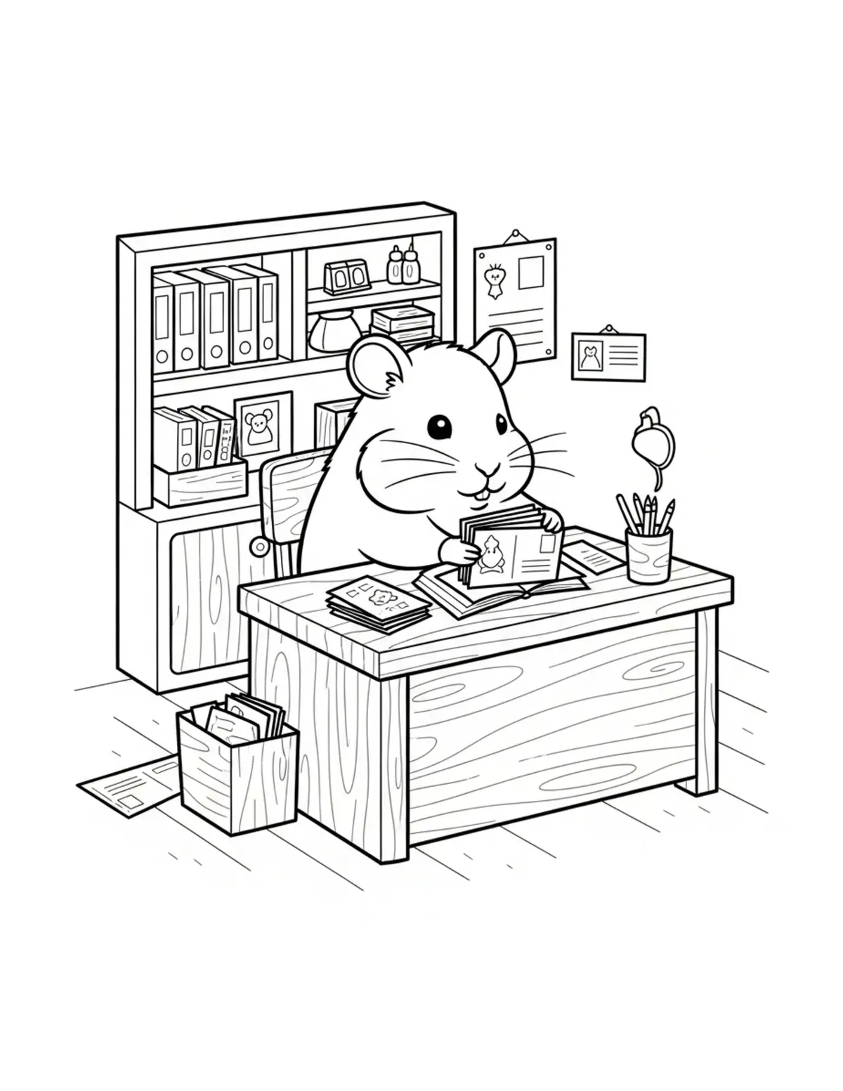 Cute Hamster Organizing Vintag Coloring Page - free printable JPG featuring adorable tiny animal village scene