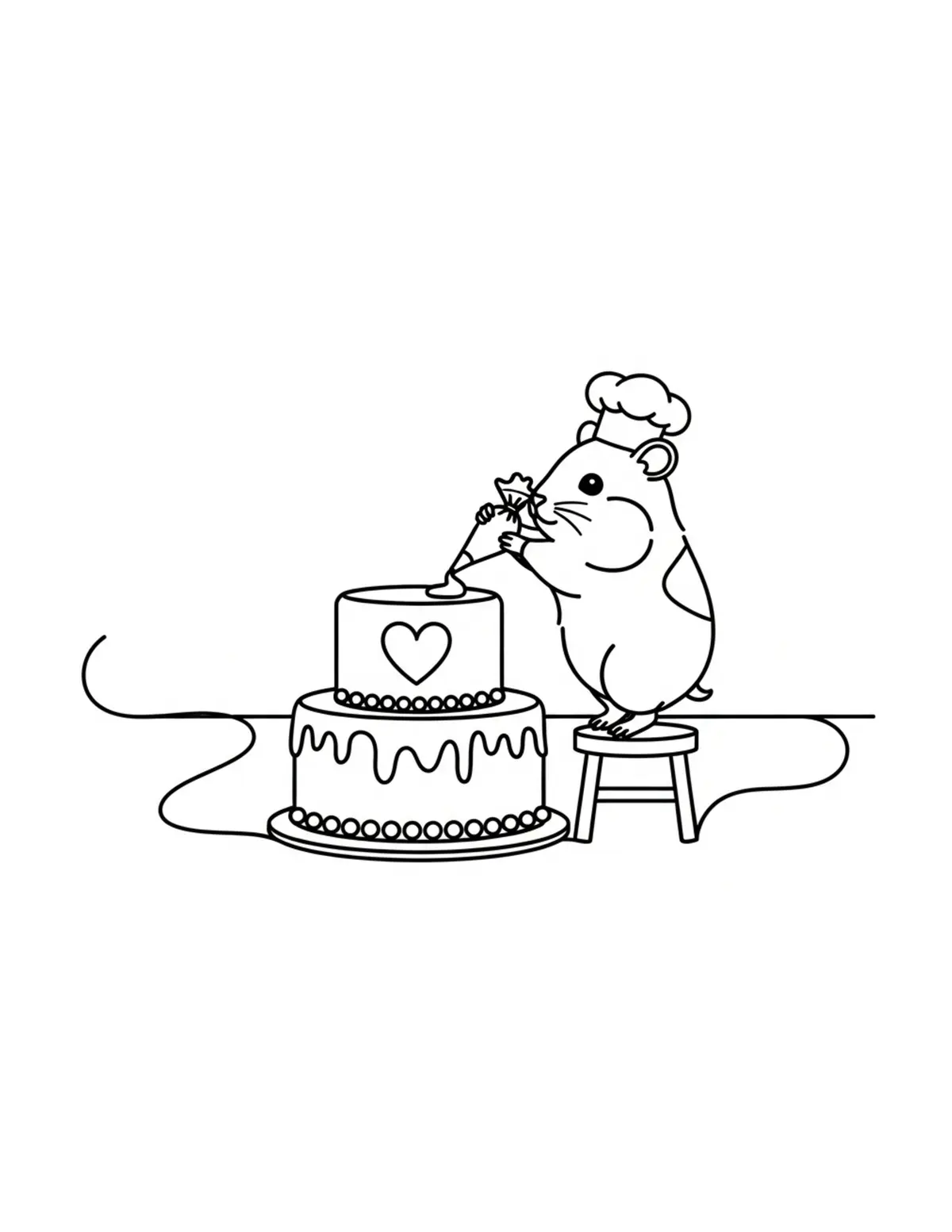 Hamster Decorating A Wedding C Coloring Page - free printable JPG featuring adorable hamster baking