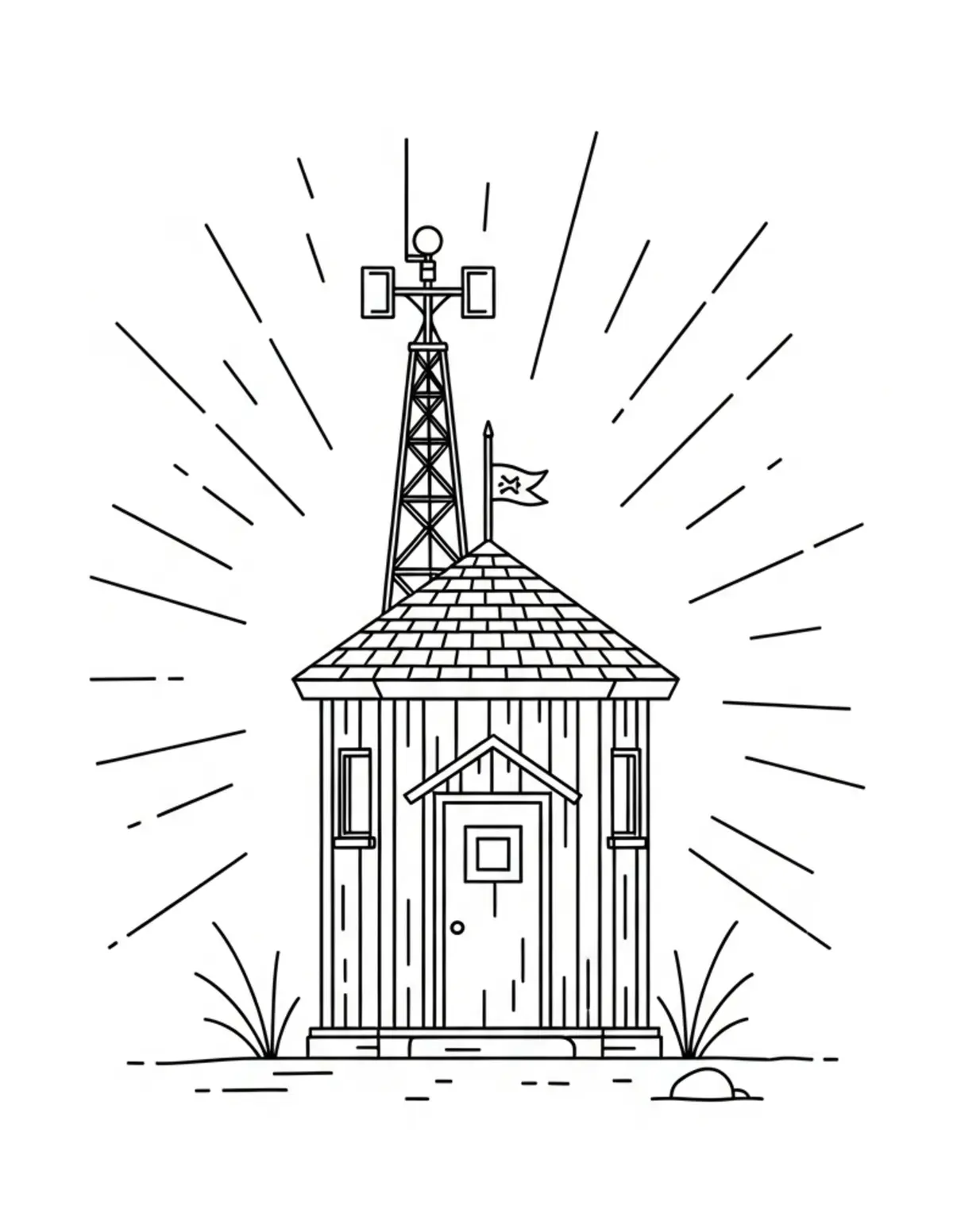 Free printable coloring page: hidden-woodland-signal-station coloring page. Cute and cozy design for kids and adults to download and print.