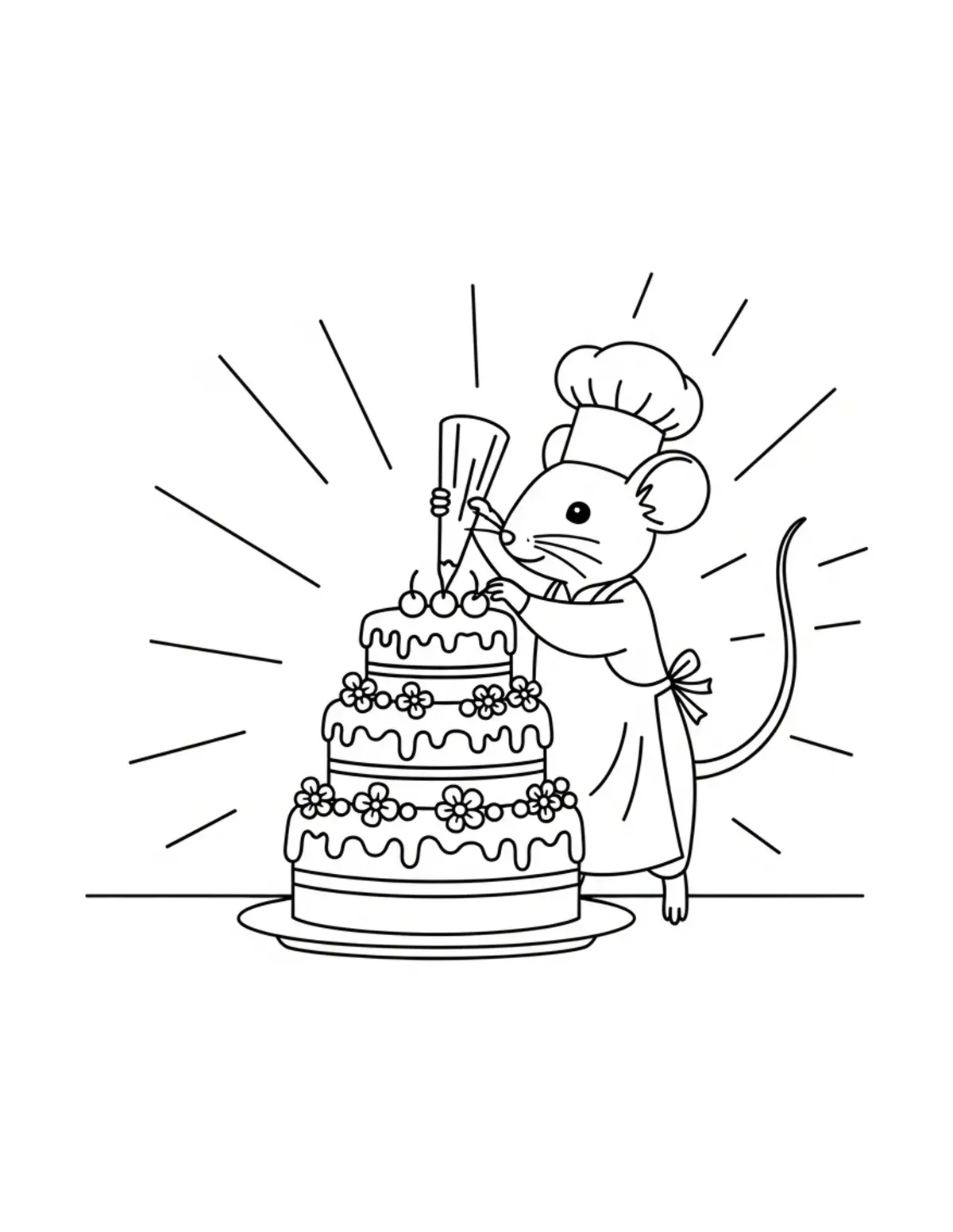 Mouse Decorating A Wedding Cak Coloring Page - free printable JPG featuring adorable mouse bakery scenes