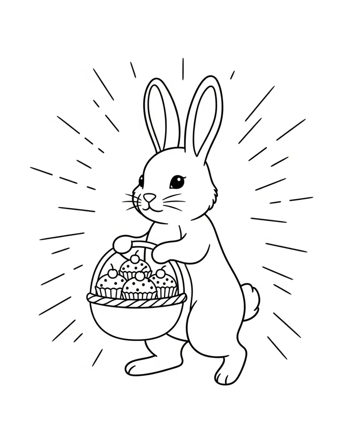 Rabbit Carrying A Basket Of Cu Coloring Page - free printable JPG featuring adorable rabbit