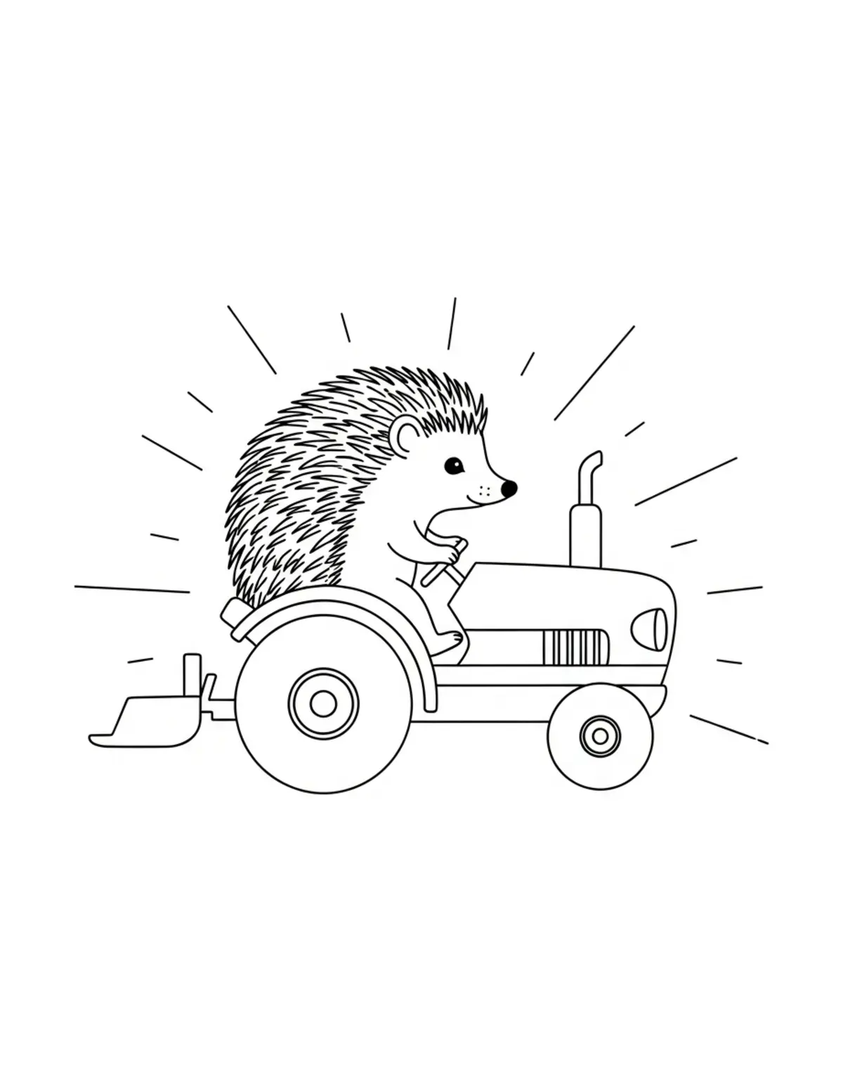 Free printable coloring page: tiny-hedgehog-driving-a-garden coloring page. Cute and cozy design for kids and adults to download and print.