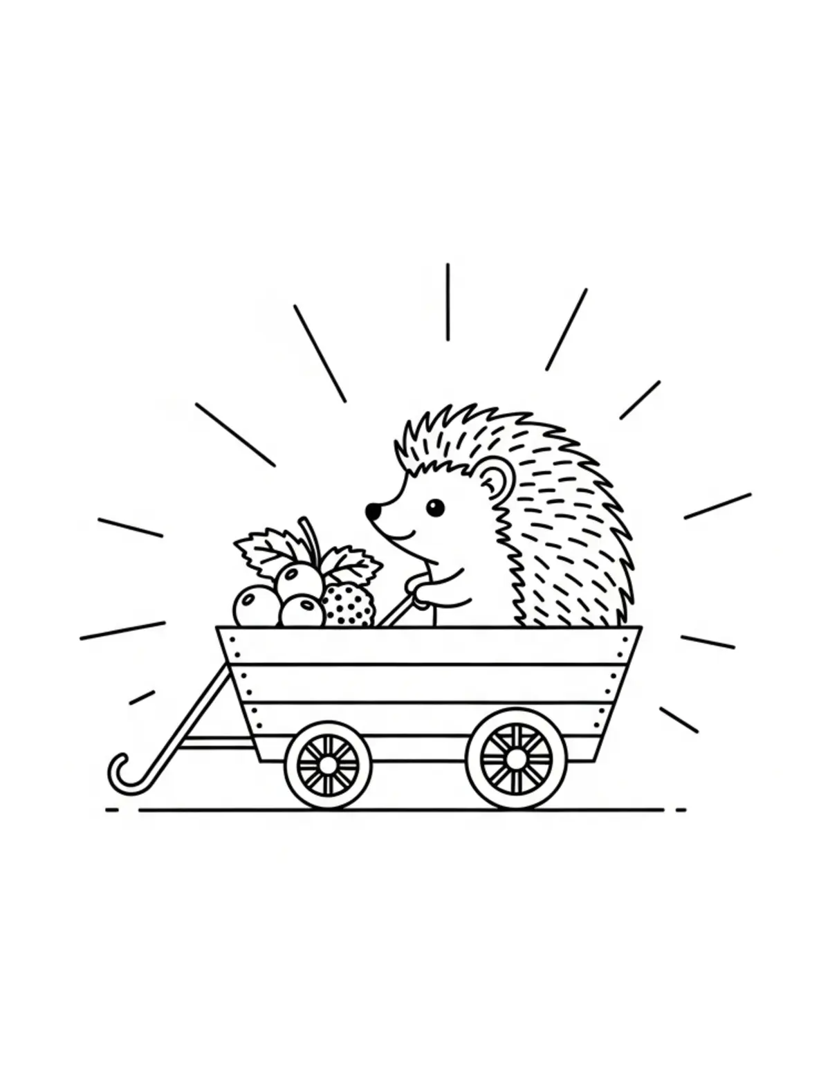 Free printable coloring page: tiny-hedgehog-riding-a-berry-w coloring page. Cute and cozy design for kids and adults to download and print.