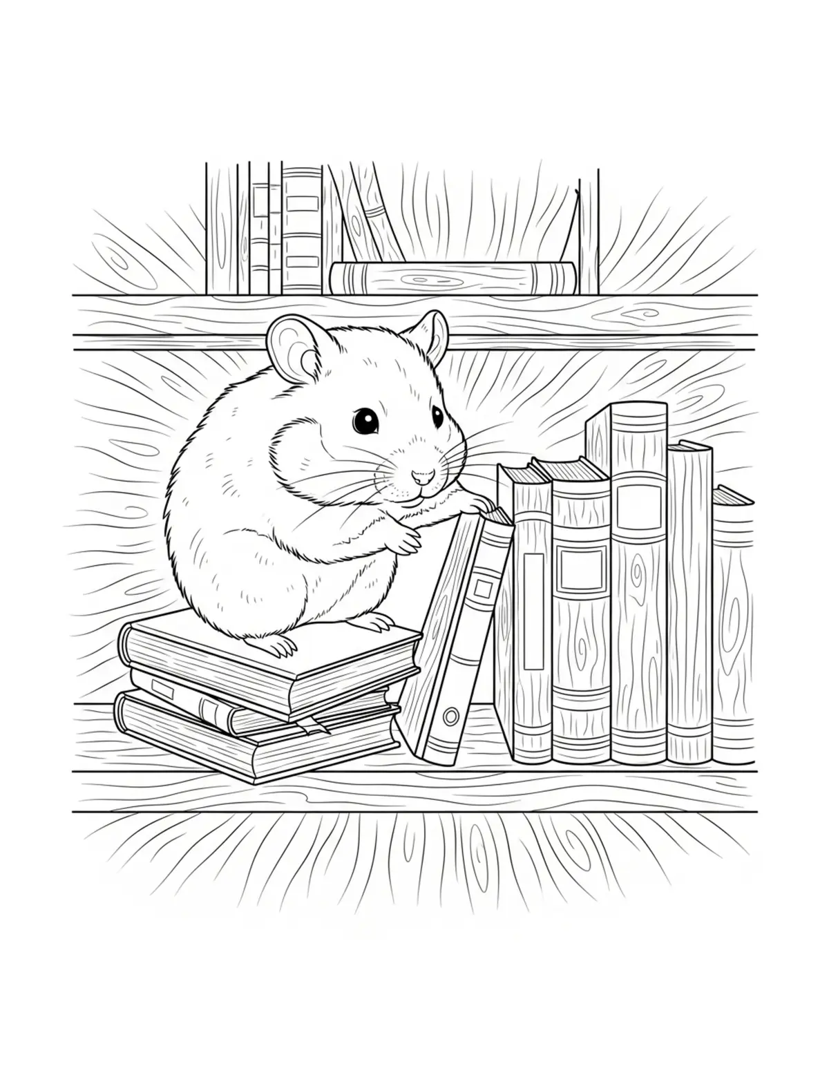 Tiny Hamster Arranging Old Boo Coloring Page - free printable JPG featuring adorable tiny animal village scene