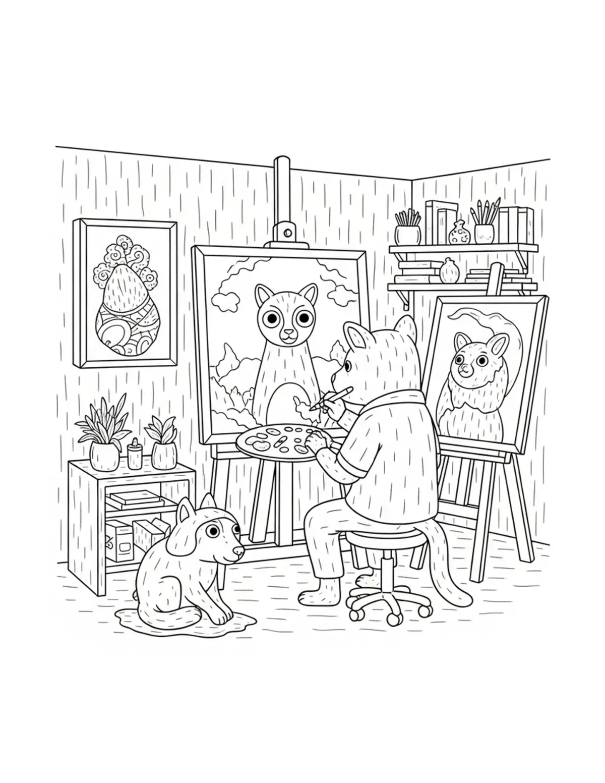 Animal Art Studio & Creative Workshop Coloring Pages: Free JPG Downloads