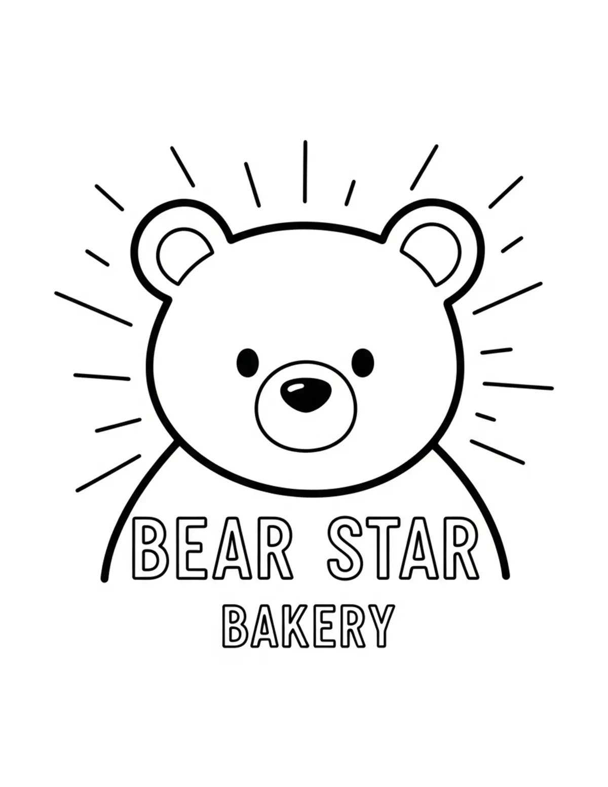 Free printable coloring page: bear star bakery coloring page. Cute and cozy design for kids and adults to download and print.
