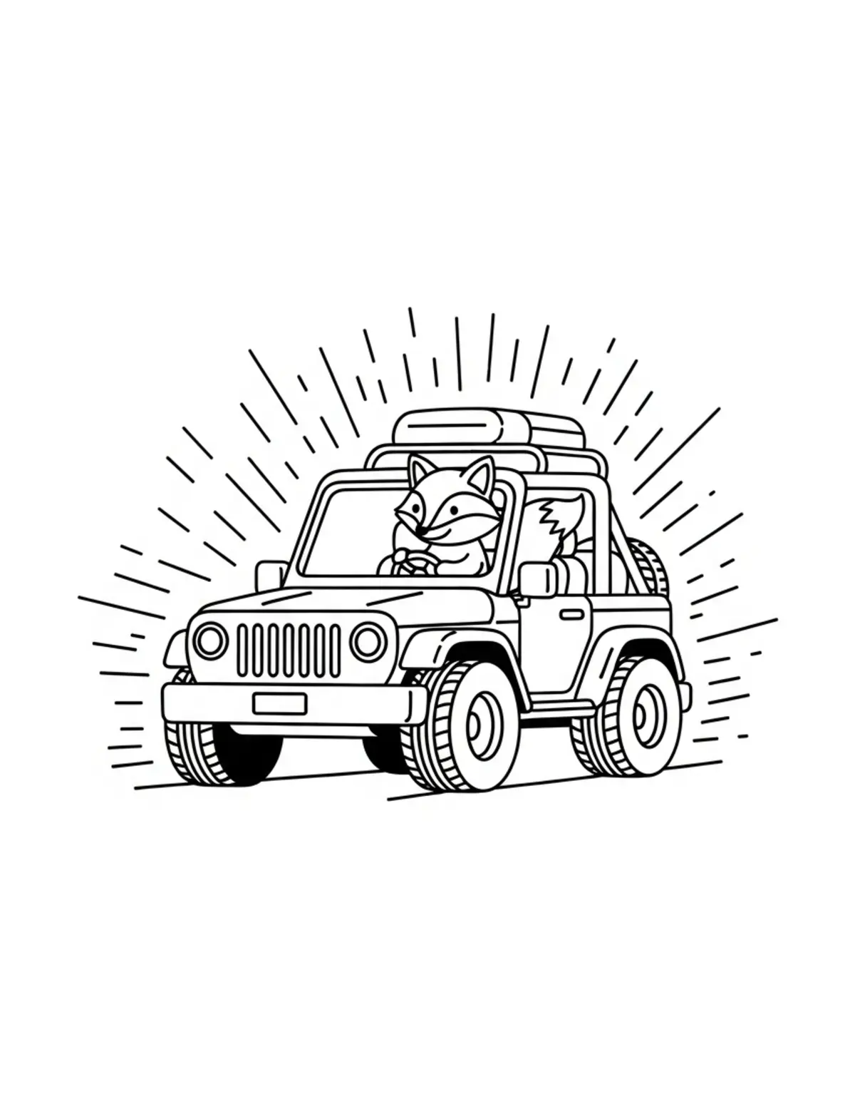 Free printable coloring page: tiny-fox-driving-a-forest-adve coloring page. Cute and cozy design for kids and adults to download and print.