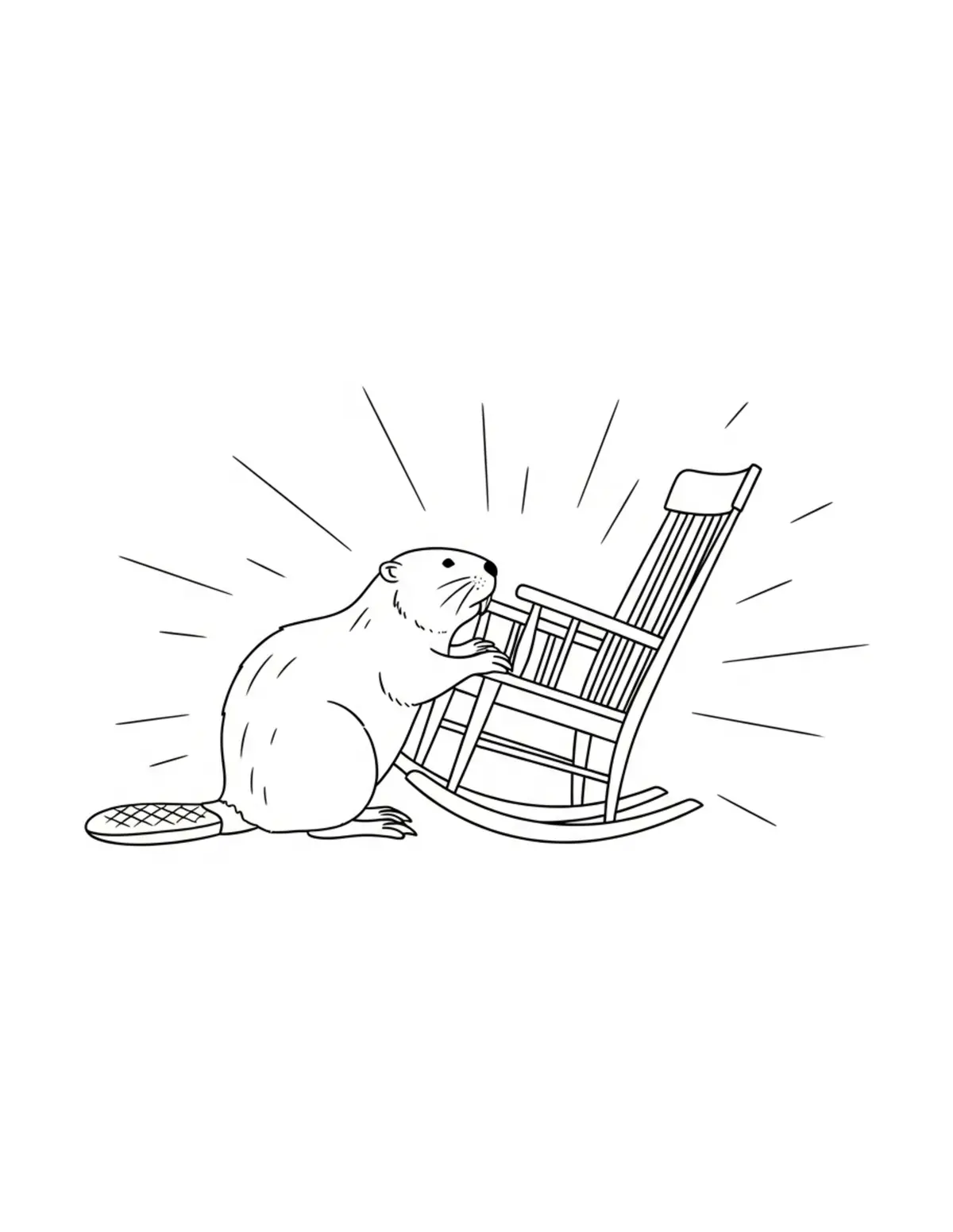 Beaver Creating a Rocking Chair Coloring Page - free printable JPG featuring adorable woodland beaver