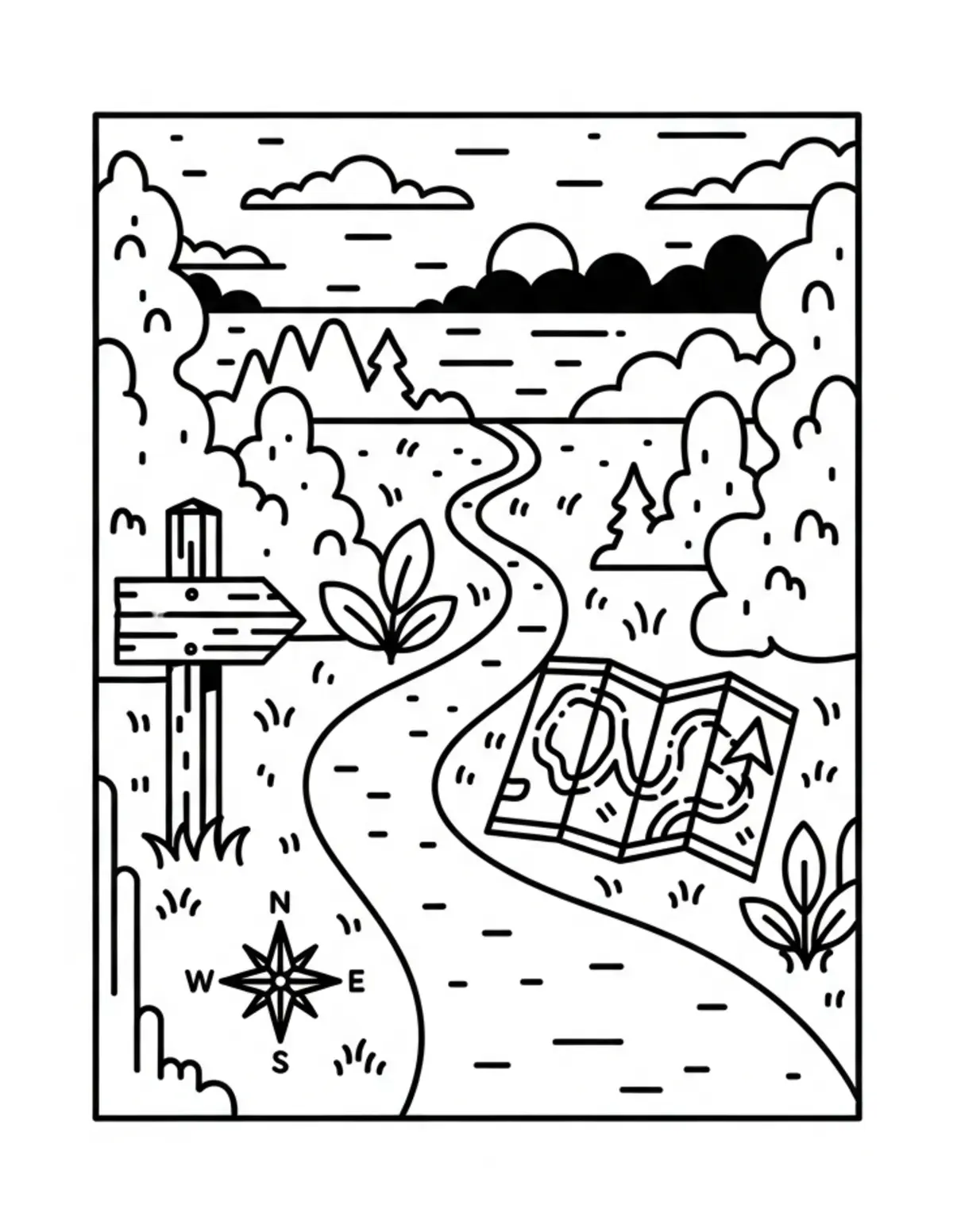Free printable coloring page: mystery-woodland-navigation-tr coloring page. Cute and cozy design for kids and adults to download and print.