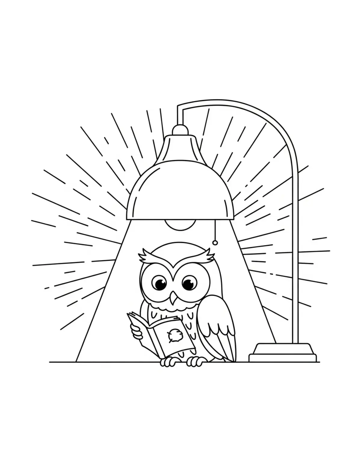 Owl Reading Under A Warm Lamp Coloring Page - free printable JPG featuring adorable owl reading scenes