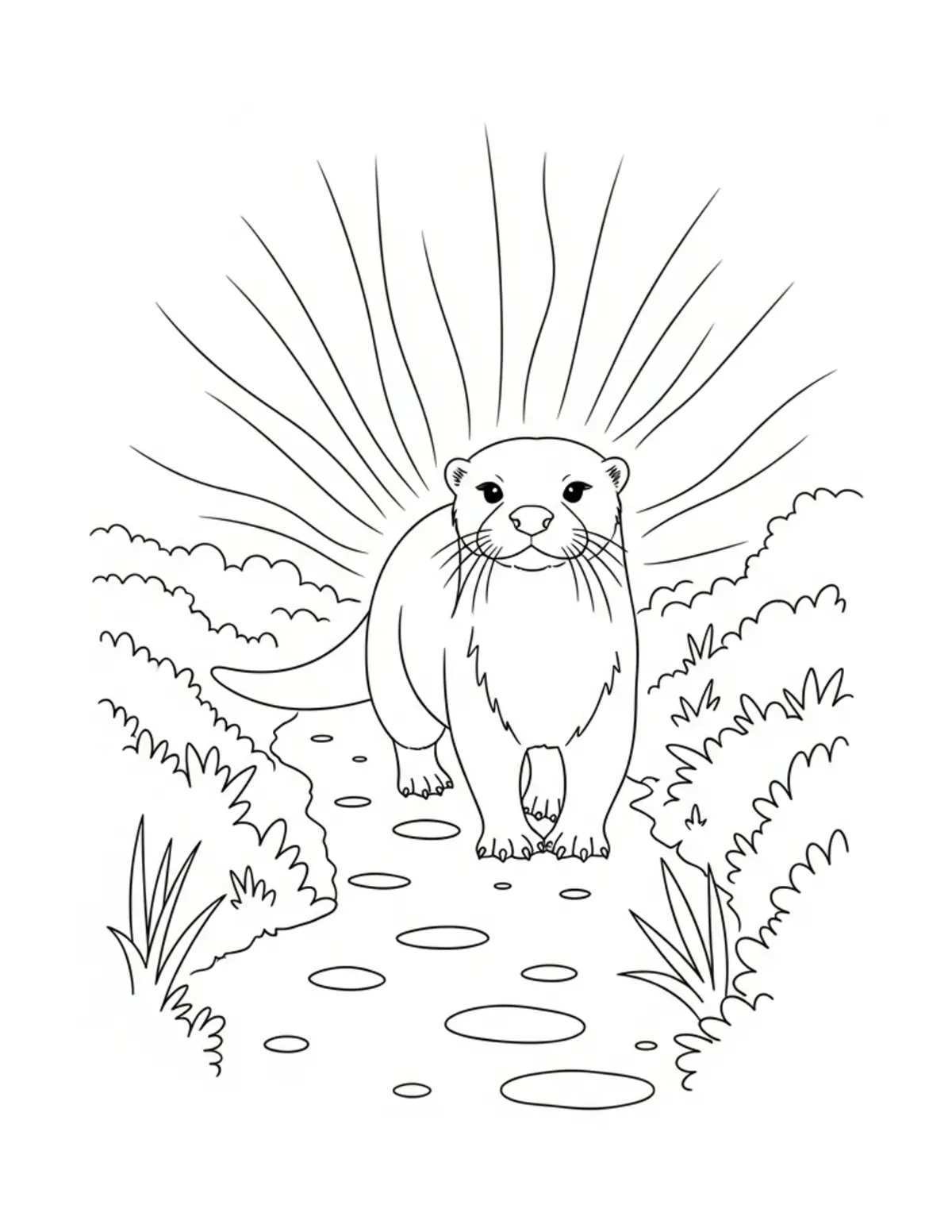 Otter Woodland Pathway Walk coloring page - free printable JPG featuring adorable otters