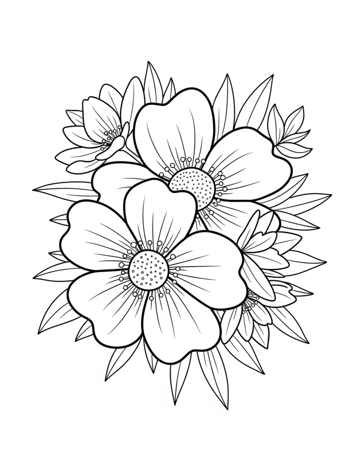 Free printable coloring page: bold-easy-flower-pattern coloring page. Cute and cozy design for kids and adults to download and print.