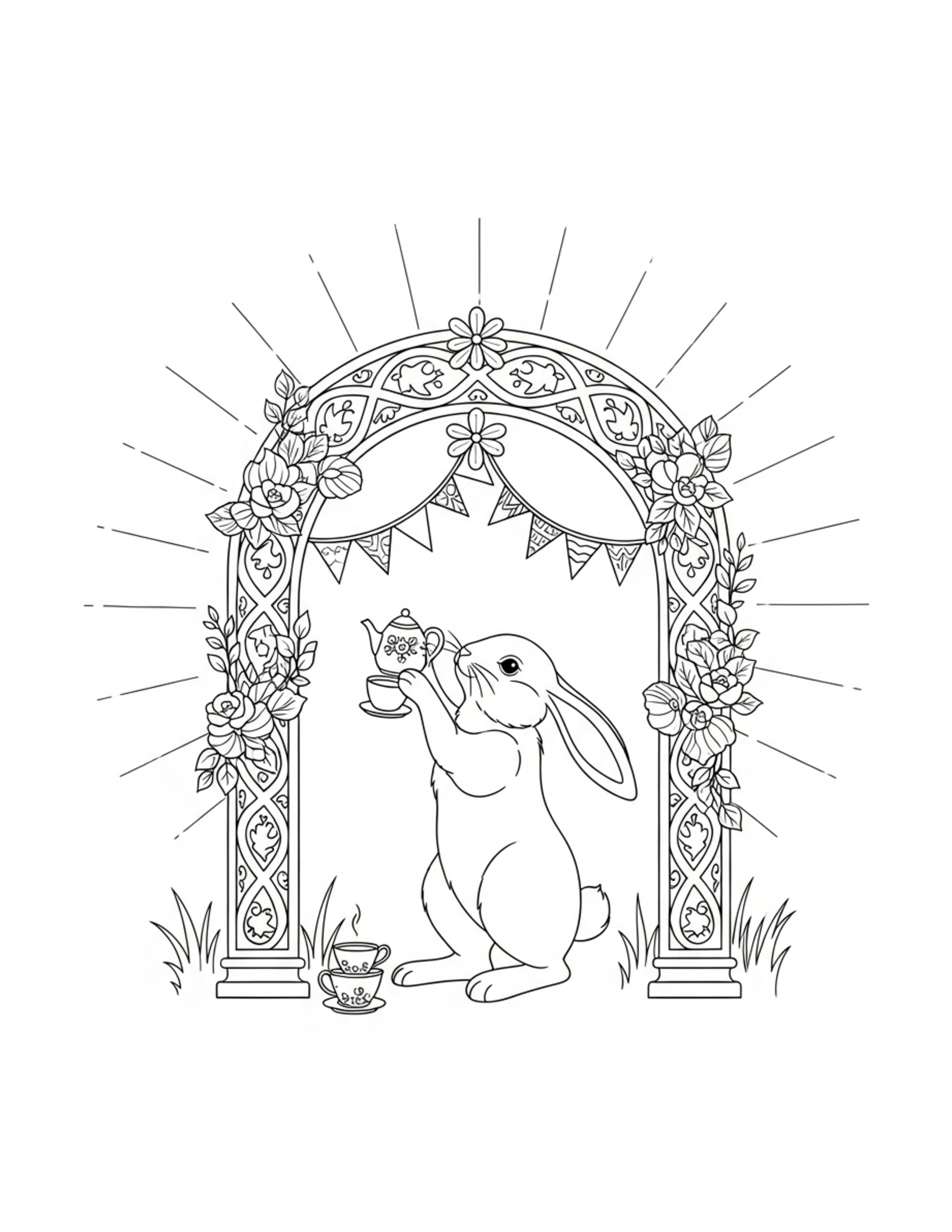 Rabbit Decorating A Tea Party Coloring Page - free printable JPG featuring adorable rabbit